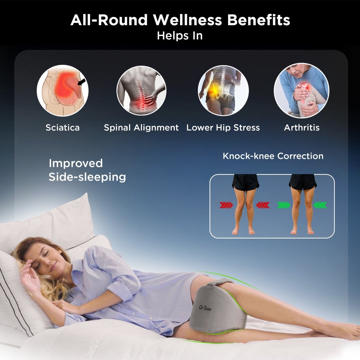 Dr Trust USA 3202 Orthopaedic Knee Pillow for Side Sleepers & Pain Relief