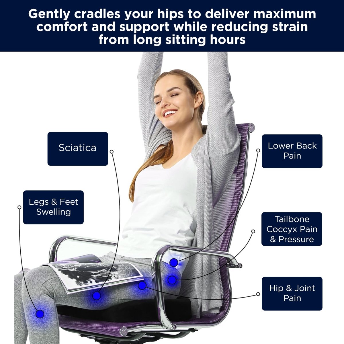 Dr Trust USA 3215 Ortho Coccyx Cushion Seat Support for Tailbone Pain & Sciatica Relief Long Sitting U-Shape Ergonomic Comfort for Car, Office & Home Chairs