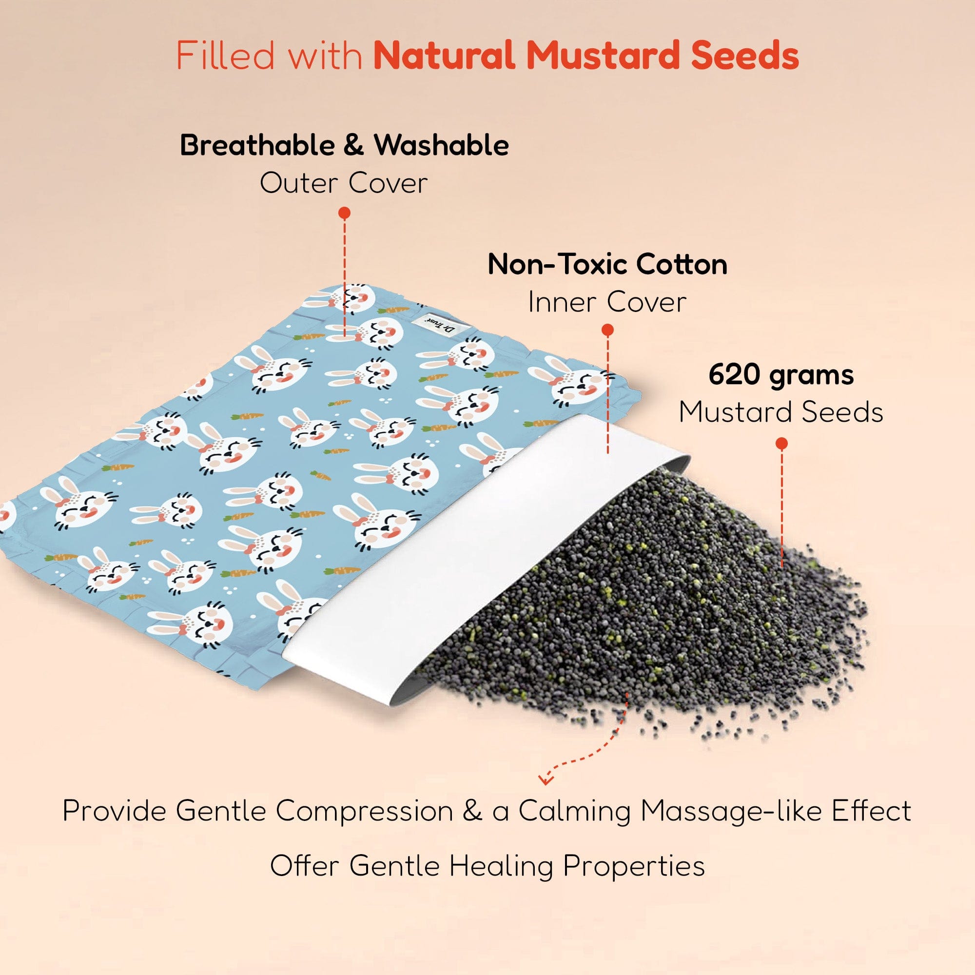 Dr Trust USA Dr Trust USA 380 TRUBABY Mustard Seed Baby Head Shaping Pillow with Removable Cover, 0 Month to 1 Year Flat Head Syndrome Prevention Rai Pillow for Head Shaping, Neck Support & Sound Sleep (Size 31x27 cm)