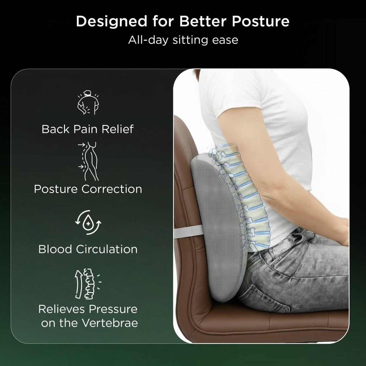 Dr Trust USA 391 Lumbar Support Pillow for Lower Back Pain Relief & Posture
