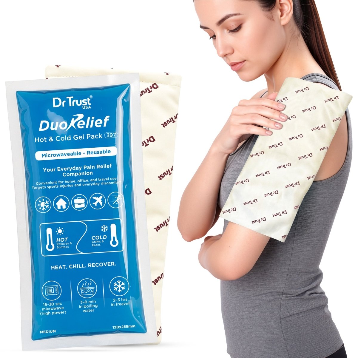 Dr Trust USA 397 Hot and Cold Gel Pack for Fast Pain Relief & Recovery, Reusable Ice Pack for Injuries, Knee, Back, Neck & Shoulder, Flexible, Leak-Proof, Microwavable Heat & Cold Pad (Medium Size)