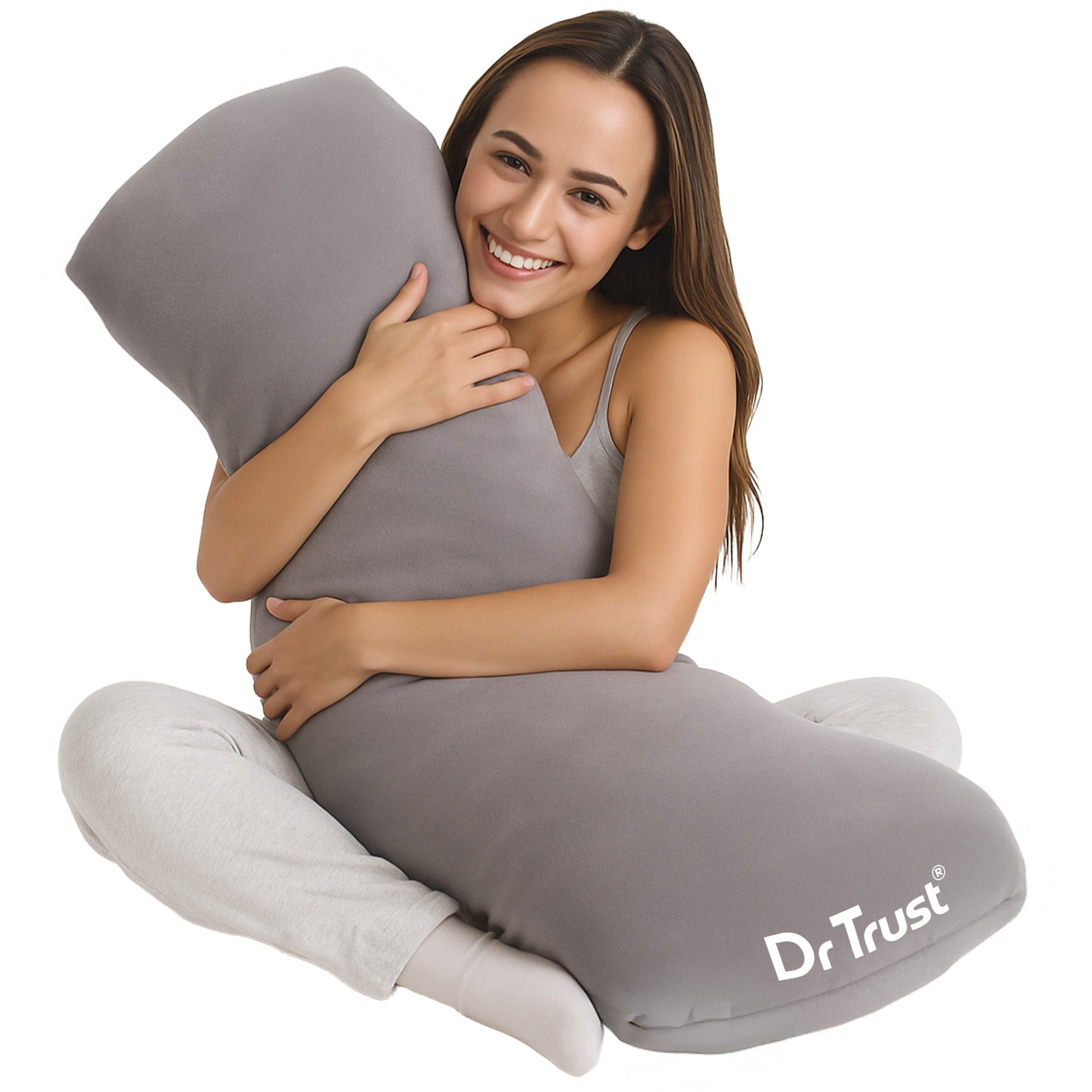 Dr Trust USA Dr Trust USA 398 Yawnicorn Cuddle Pillow for Deep Sleep, Large Full Body Support Microfiber Bed Pillow for Adults and Side Sleeper, Weighted Pillow in Velvet Cover, 53"x16" Inches (L Size, Grey)