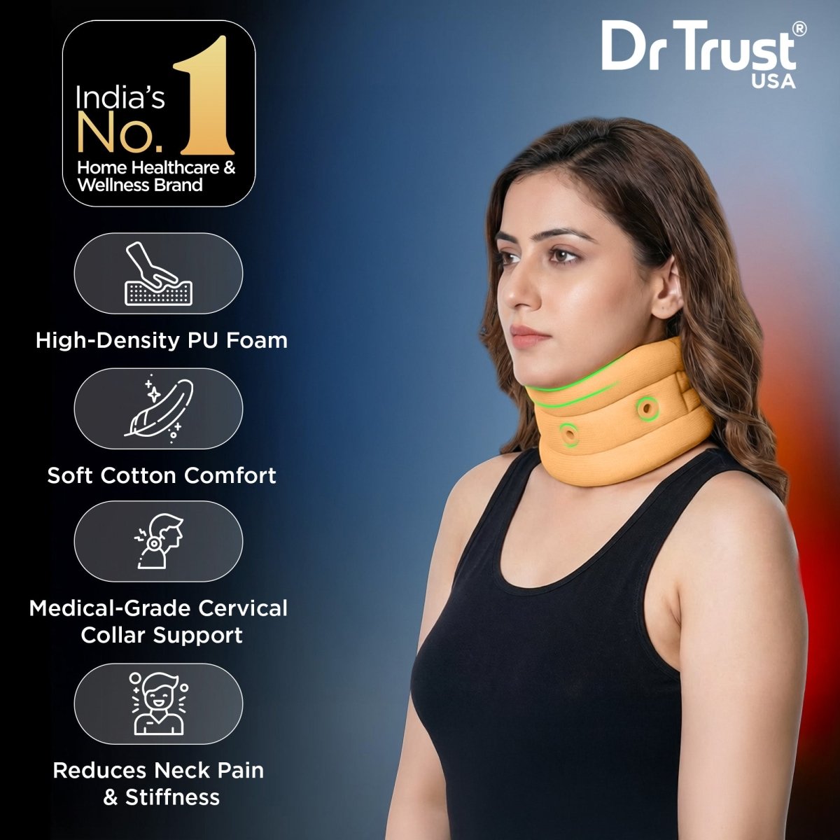 Dr Trust USA 4102 Cervical Collar Soft with Support High - Density Foam Neck Brace for Cervical Pain, Spondylosis, Injury, Immobilization & Posture Correction, Neck Collar for Men & Women