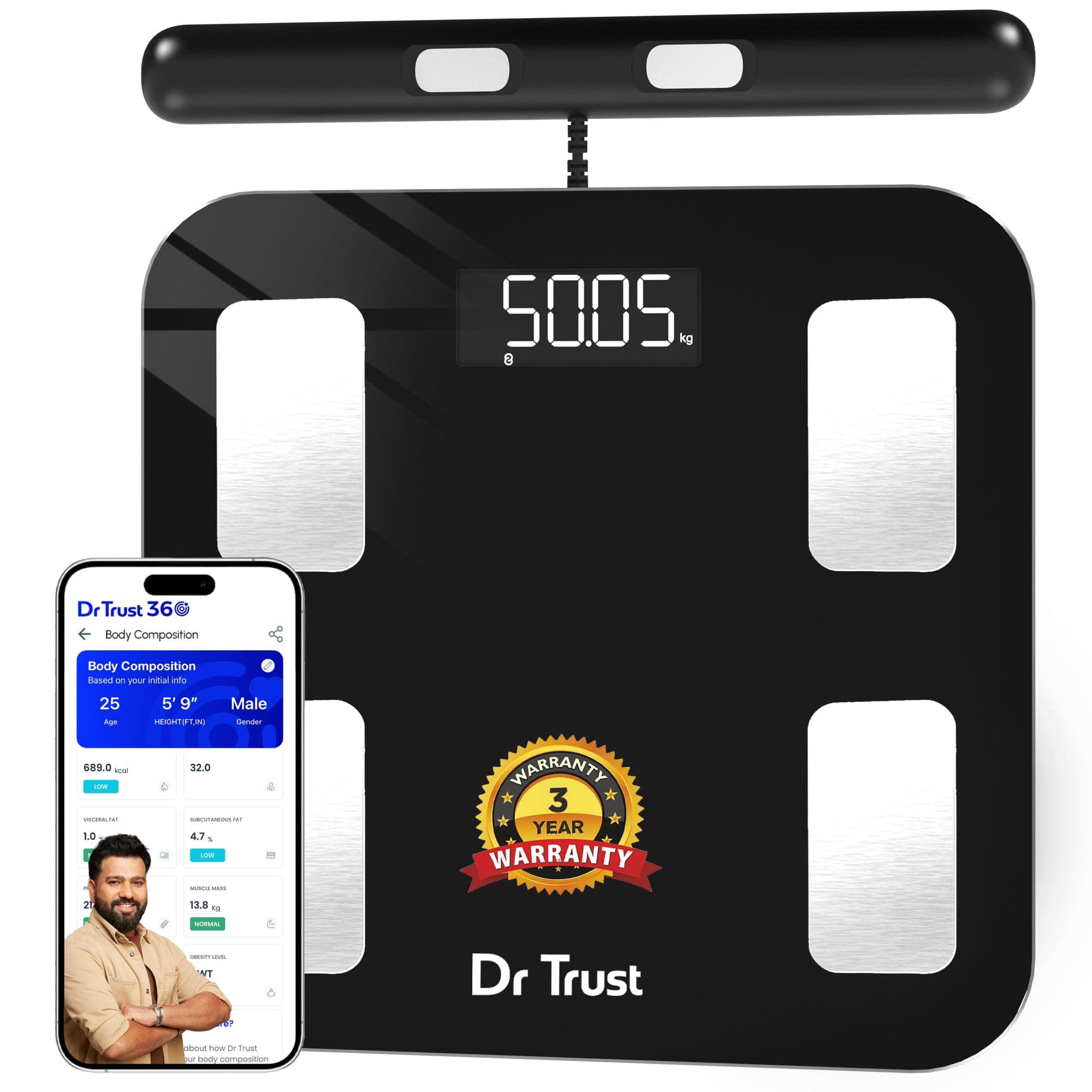 Dr Trust USA Weighing Scale Dr Trust USA 532 Eight Electrode Digital Body Weight BMI Machine & Fat Analyzer with IOS/Android App Sync, 29+ Essential Metrics Composition Analysis Weighing Machine for Health Monitoring