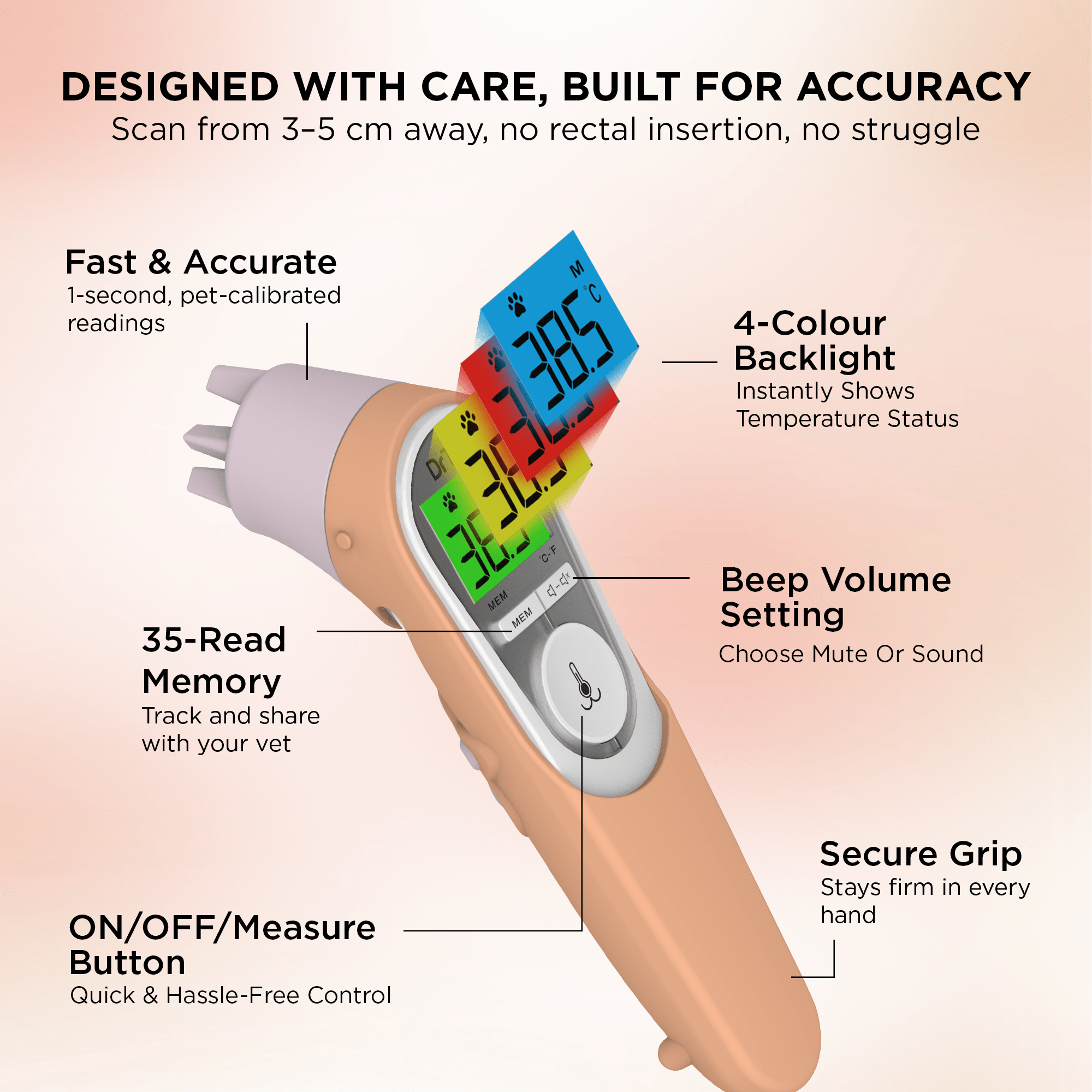 Dr Trust USA pet thermometer Dr Trust USA 619 Non-Contact Infrared Pet Thermometer for Dogs, Cats & Livestock, Accurate, 1 Second Fast Results, Vets Recommended Rectal Temperature Monitor with Memory Recall, °C/°F Switch