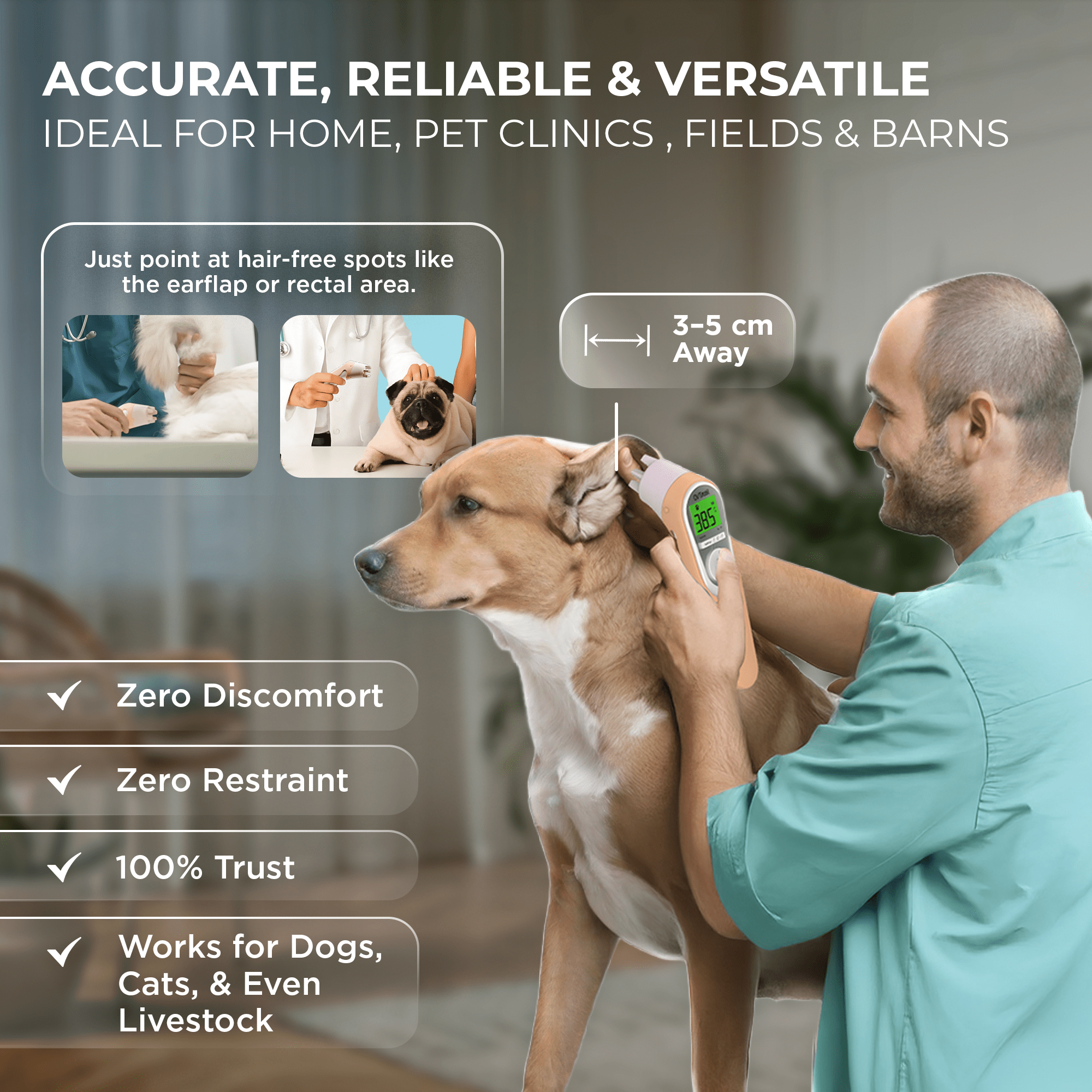 Dr Trust USA pet thermometer Dr Trust USA 619 Non-Contact Infrared Pet Thermometer for Dogs, Cats & Livestock, Accurate, 1 Second Fast Results, Vets Recommended Rectal Temperature Monitor with Memory Recall, °C/°F Switch