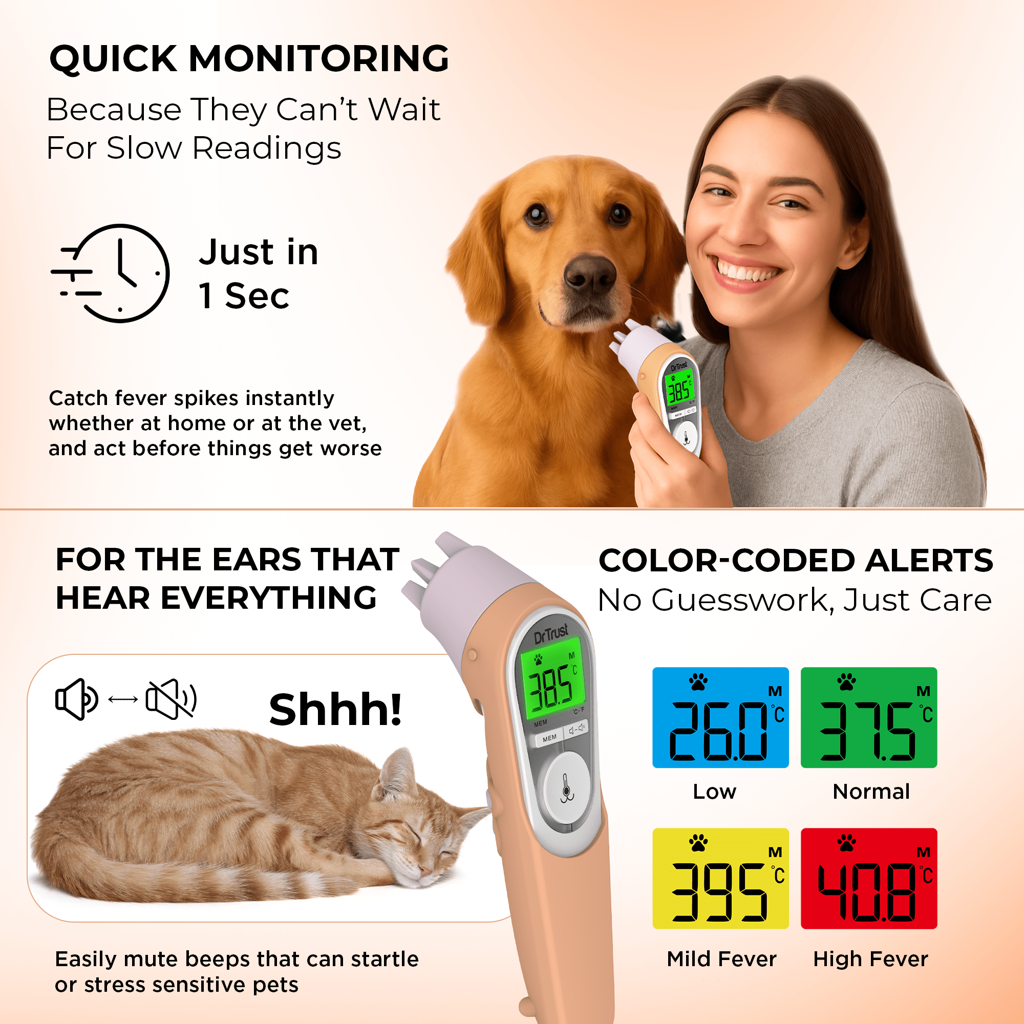 Dr Trust USA pet thermometer Dr Trust USA 619 Non-Contact Infrared Pet Thermometer for Dogs, Cats & Livestock, Accurate, 1 Second Fast Results, Vets Recommended Rectal Temperature Monitor with Memory Recall, °C/°F Switch