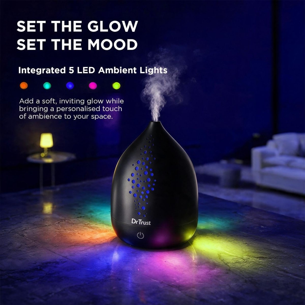 Dr Trust USA 913 HomeSpa Noirmist Aroma Diffuser Ultrasonic Essential Oil Cool Mist Humidifier with 5 Colour Ambient LED Light, 200mL Water Tank, Aromatherapy Diffuser for Bedroom, Home, Office & Yoga