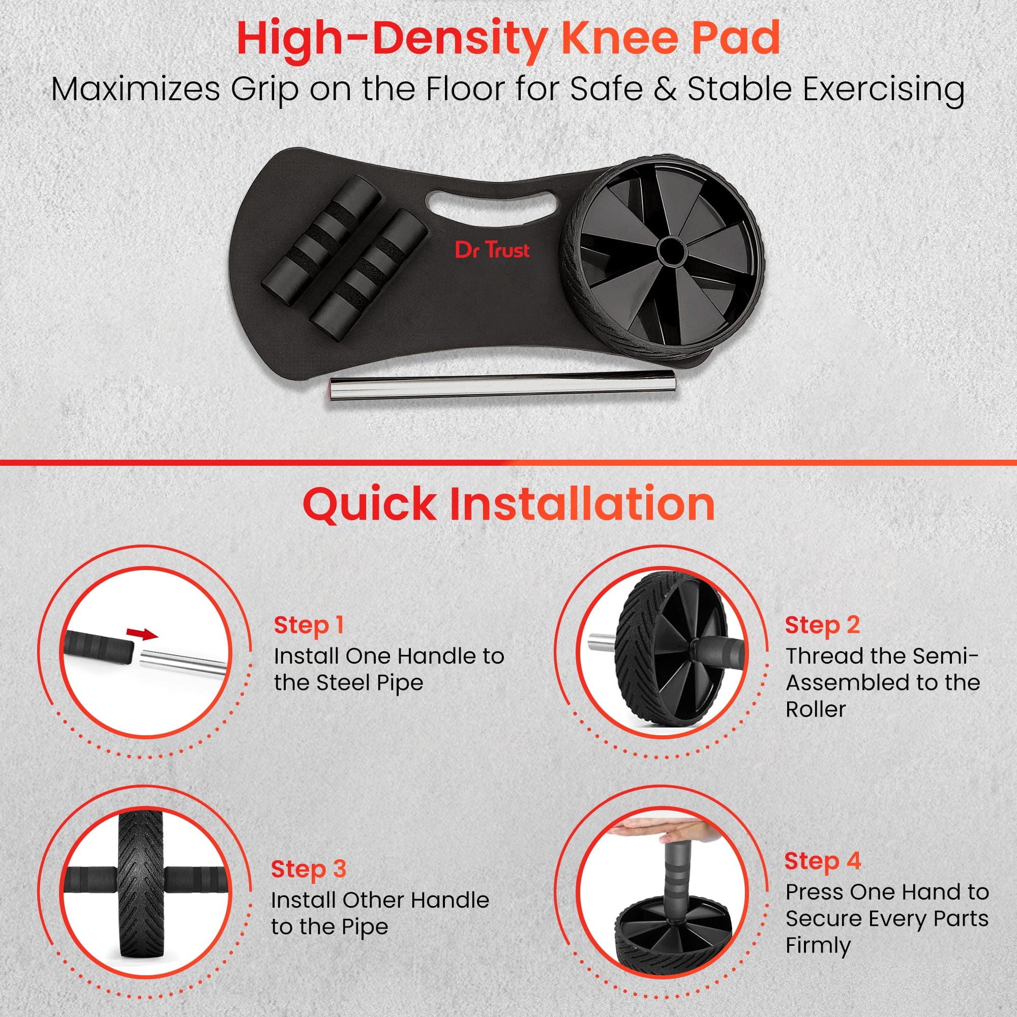 Dr Trust USA fitness Dr Trust USA AB Blaster Roller Abs Wheel with Knee Mat Exercise Wheel 311