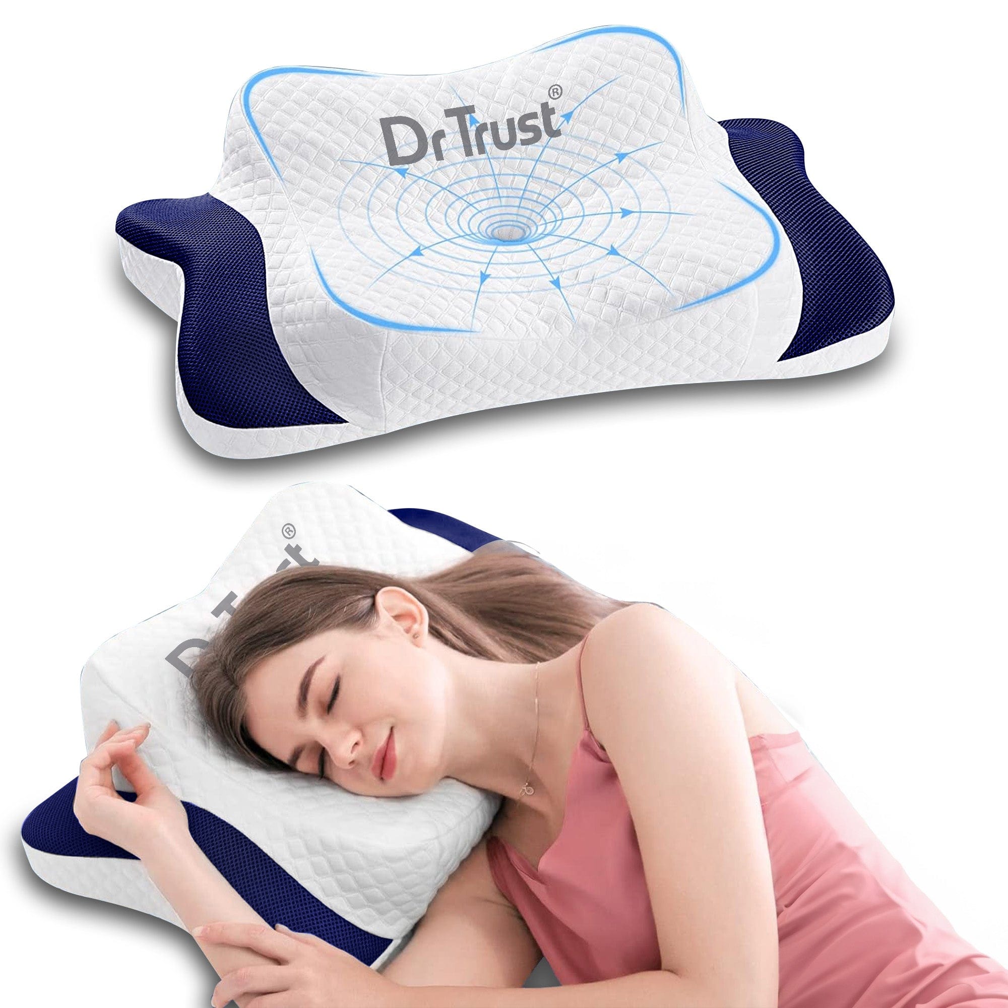 Dr Trust USA Orthopedic Pillow Dr Trust USA Anti-Snoring Pillow, for Neck Pain, Head & Shoulder Support Butterfly Orthopaedic Memory Foam Cervical Pillow Effective for Sleep Apnea, Insomnia, Snoring, & Stress Cushion 399