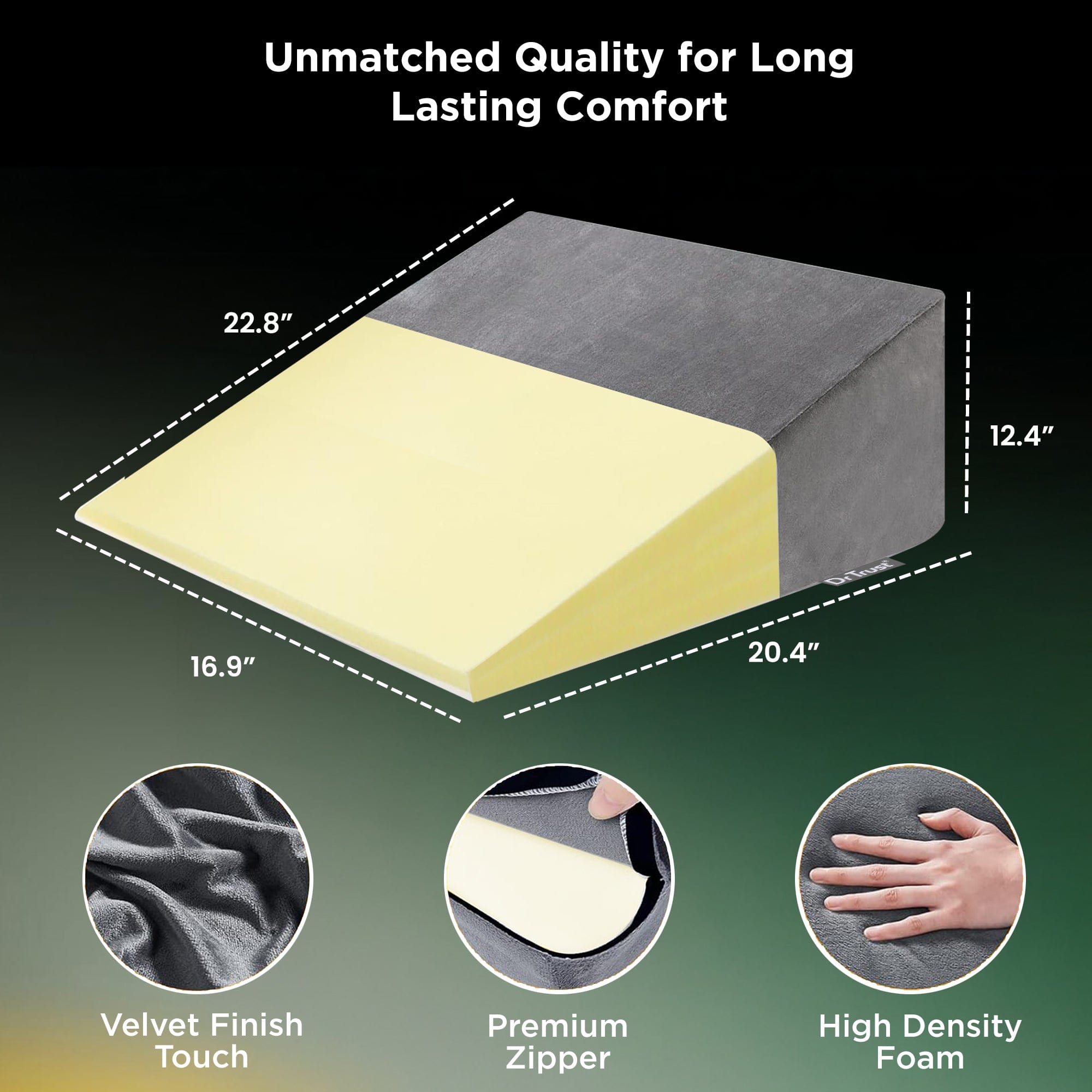 Dr Trust USA Orthopedic Pillow Dr Trust USA Orthopedic Wedge Back Rest Memory Foam Pillow for Sitting In Bed Ortho Memory Foam Support For Sleeping, Legs, Lumbar, Spine, Coccyx, Anti Snoring Acid Reflux & Cervical Neck Pain Relief 365
