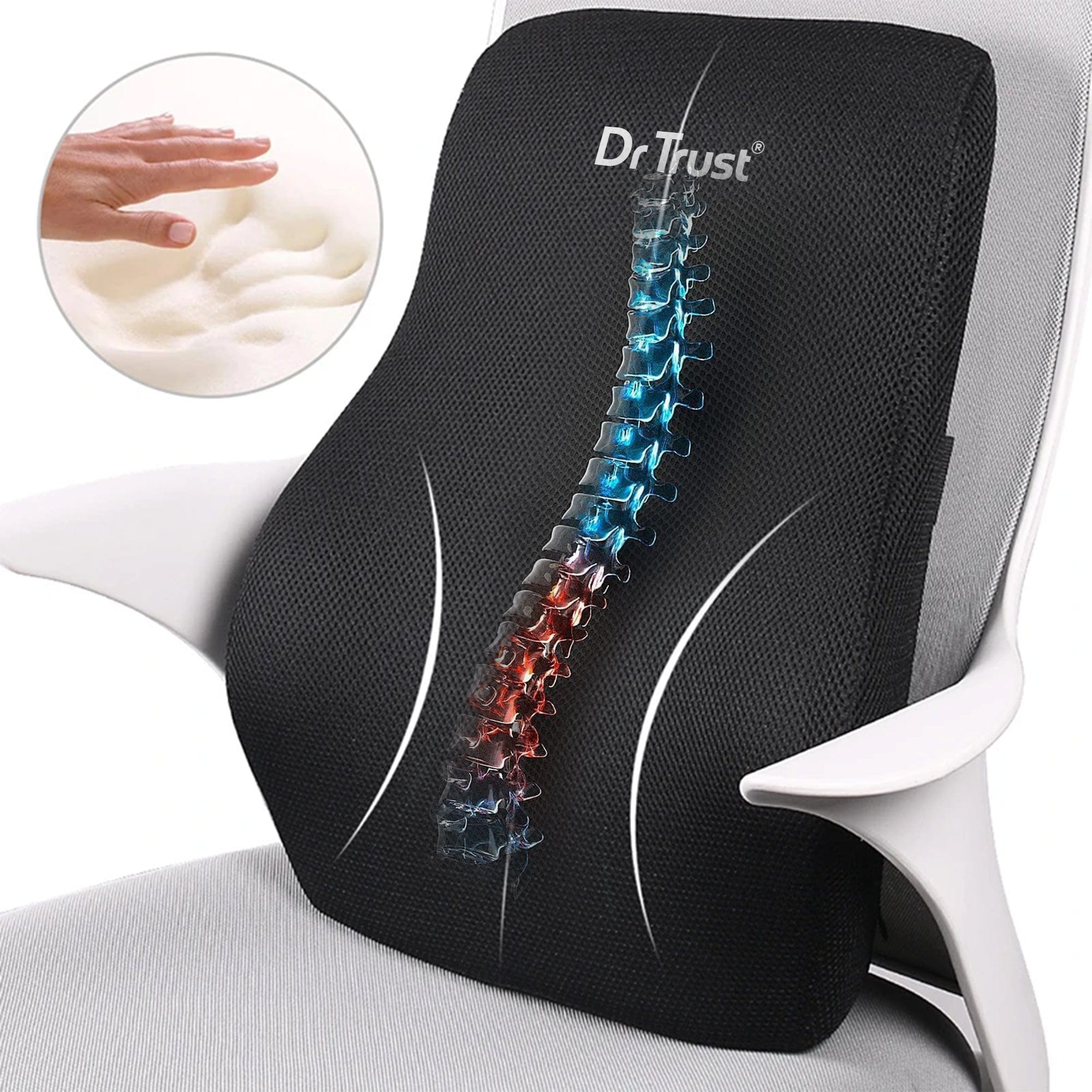 Dr Trust USA backrest Dr Trust USA Orthopedic Back Support Pillow for Office Chair, Car Seat To Sit Up Right, Memory Foam Backrest For Pain Relief, Lumbar Support, Spine Alignment, Posture Corrector 360