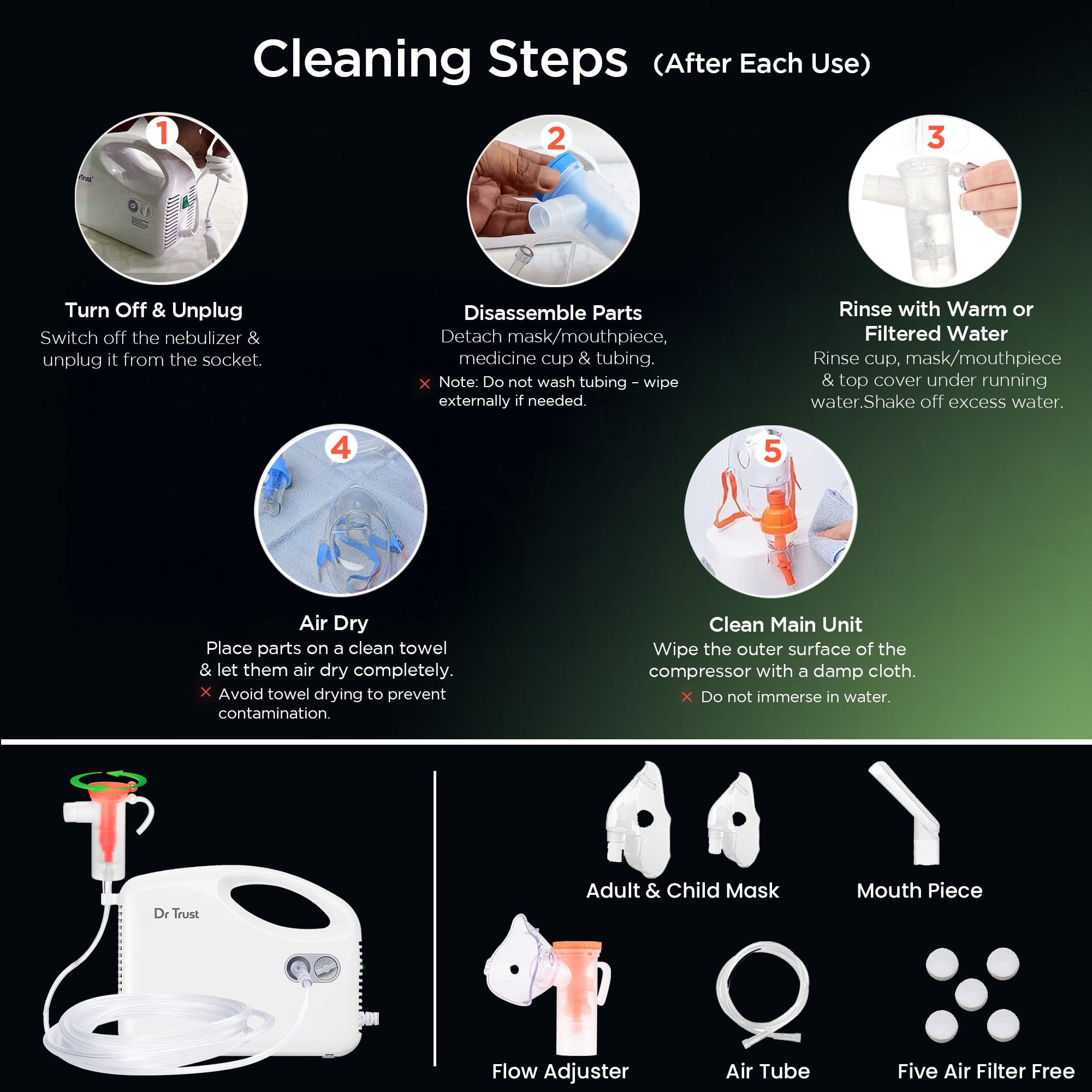 Dr Trust USA Nebulizer Dr Trust USA Bestest Handyneb Compressor Nebulizer Machine For Kids and Adults for Cold, Cough, Congestion, Allergies, and Respiratory Ailments 401WB