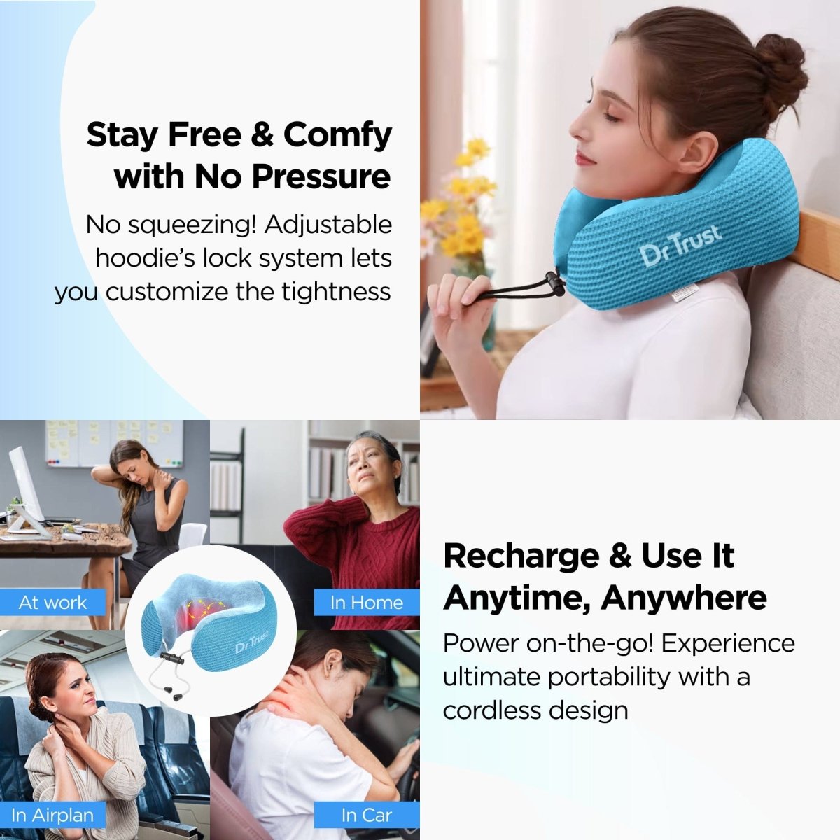 Dr Trust USA Cloudwalker Neck Pillow for Travel 386 (Massager & Heat)