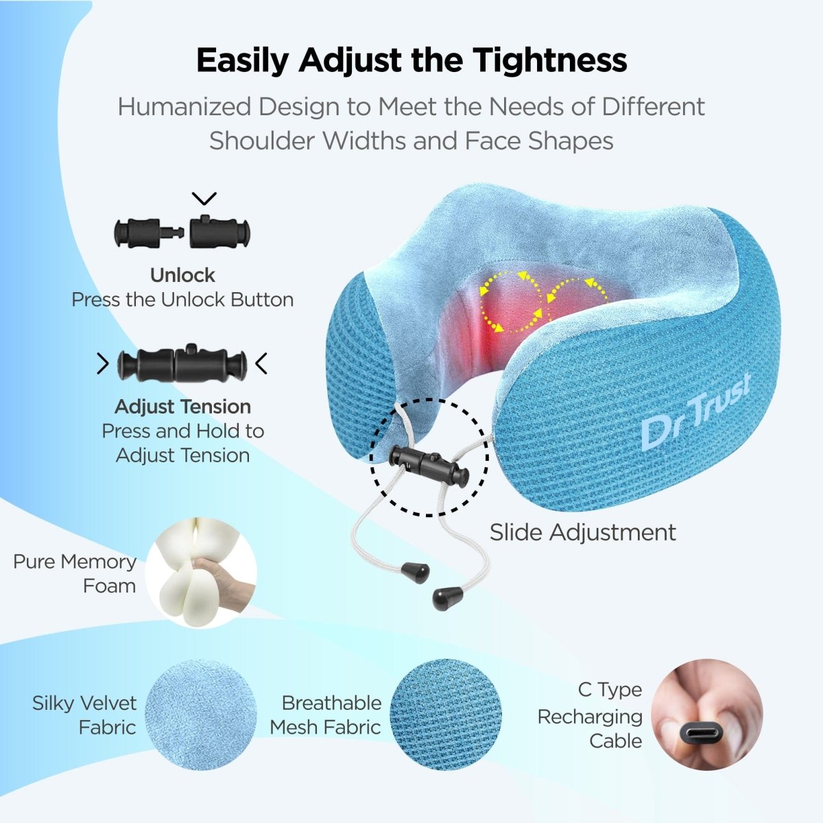 Dr Trust USA Cloudwalker Neck Pillow for Travel 386 (Massager & Heat)