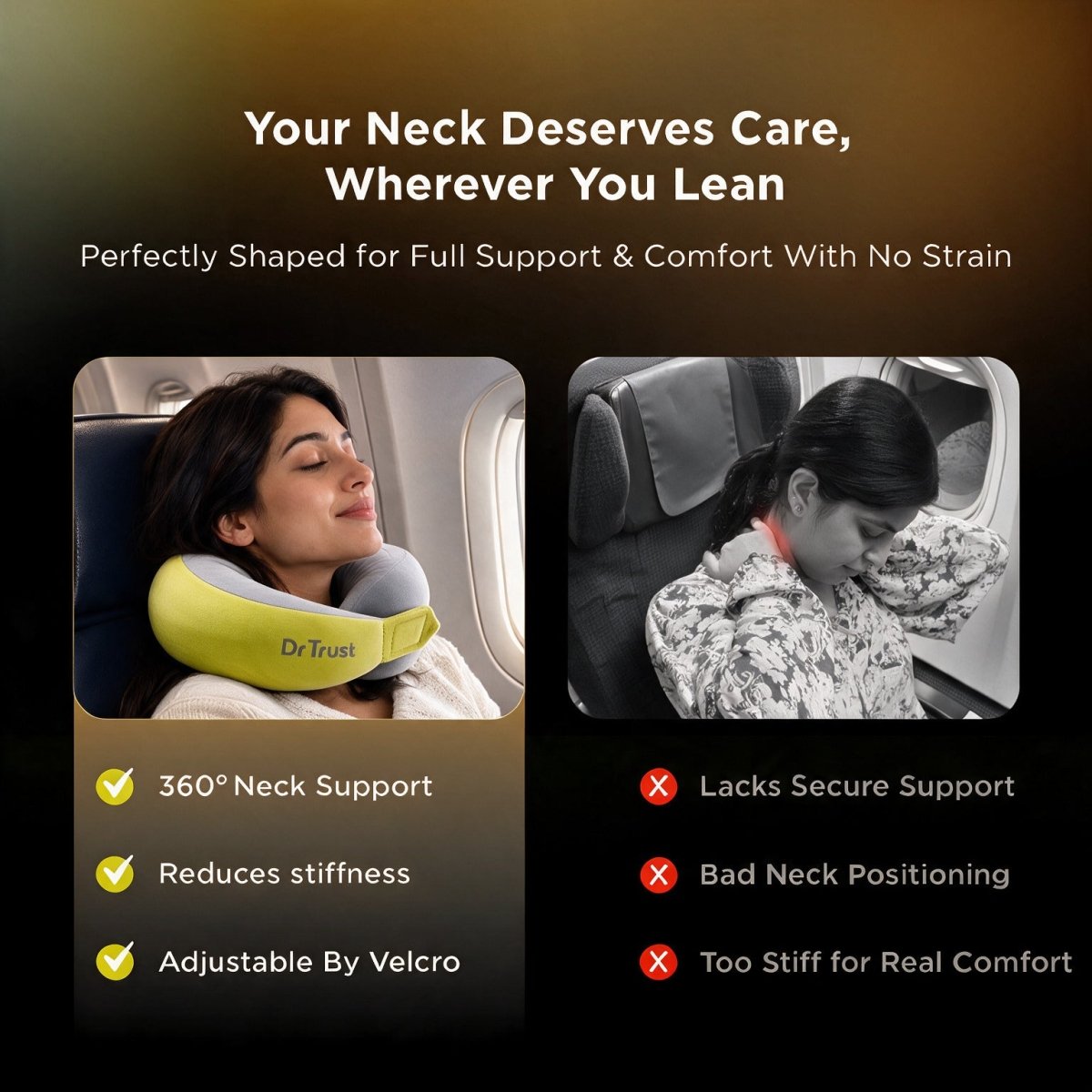 Dr Trust USA Cocoon 3219 Travel Neck Pillow with 360° Support & Memory Foam – Green