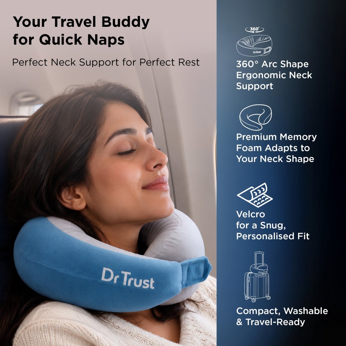 Dr Trust USA Cocoon 395 Travel Neck Pillow with 360° Support – Blue