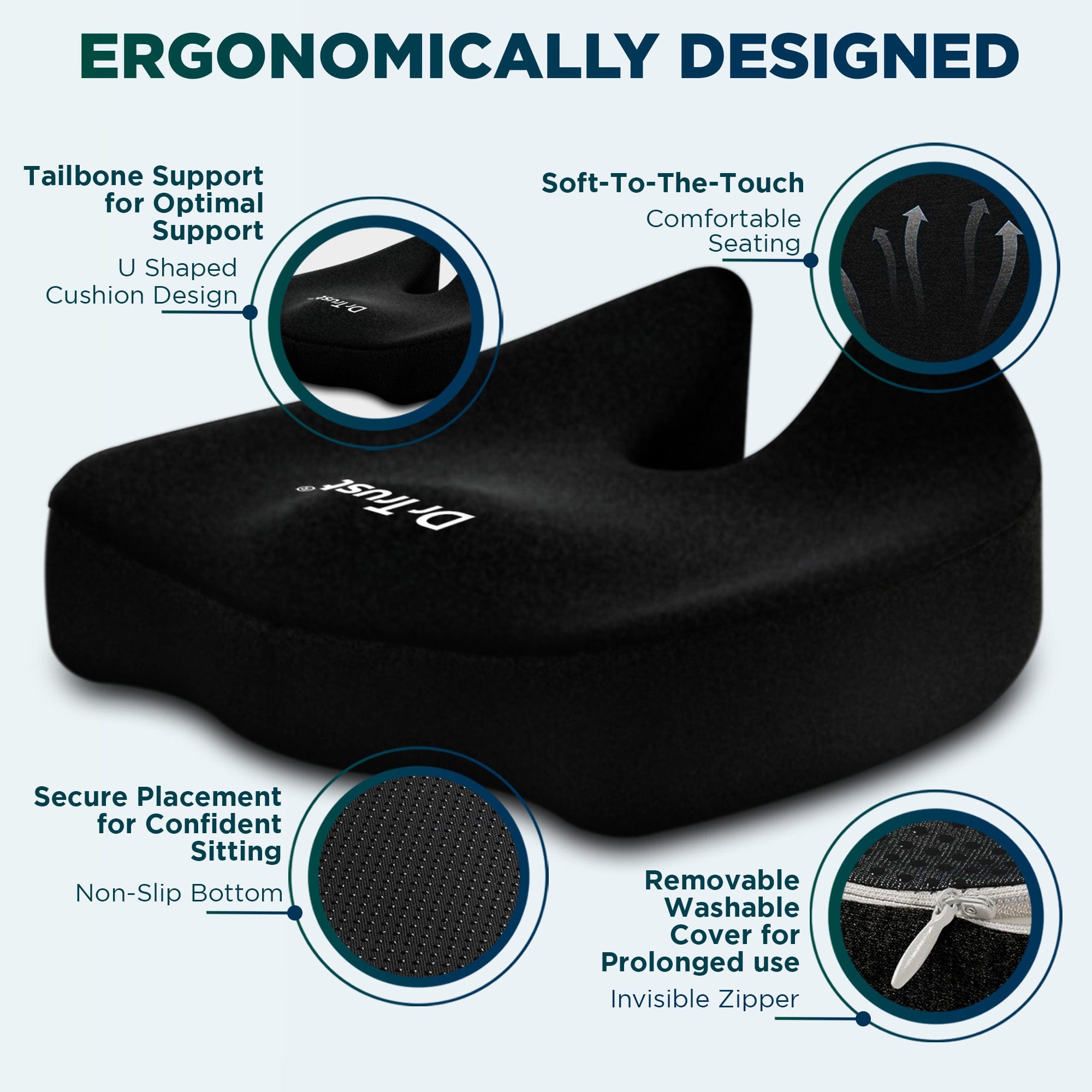 Dr Trust USA Coccyx Dr Trust USA Contoured Coccyx Pillow for Back Pain Relief and Hip, Tailbone, Sciatica Support, Office, Car, Home Chairs Sitting Comfort Seat Cushion 396 Pro for Office Chair (Pack of 1) Up to 100 Kg