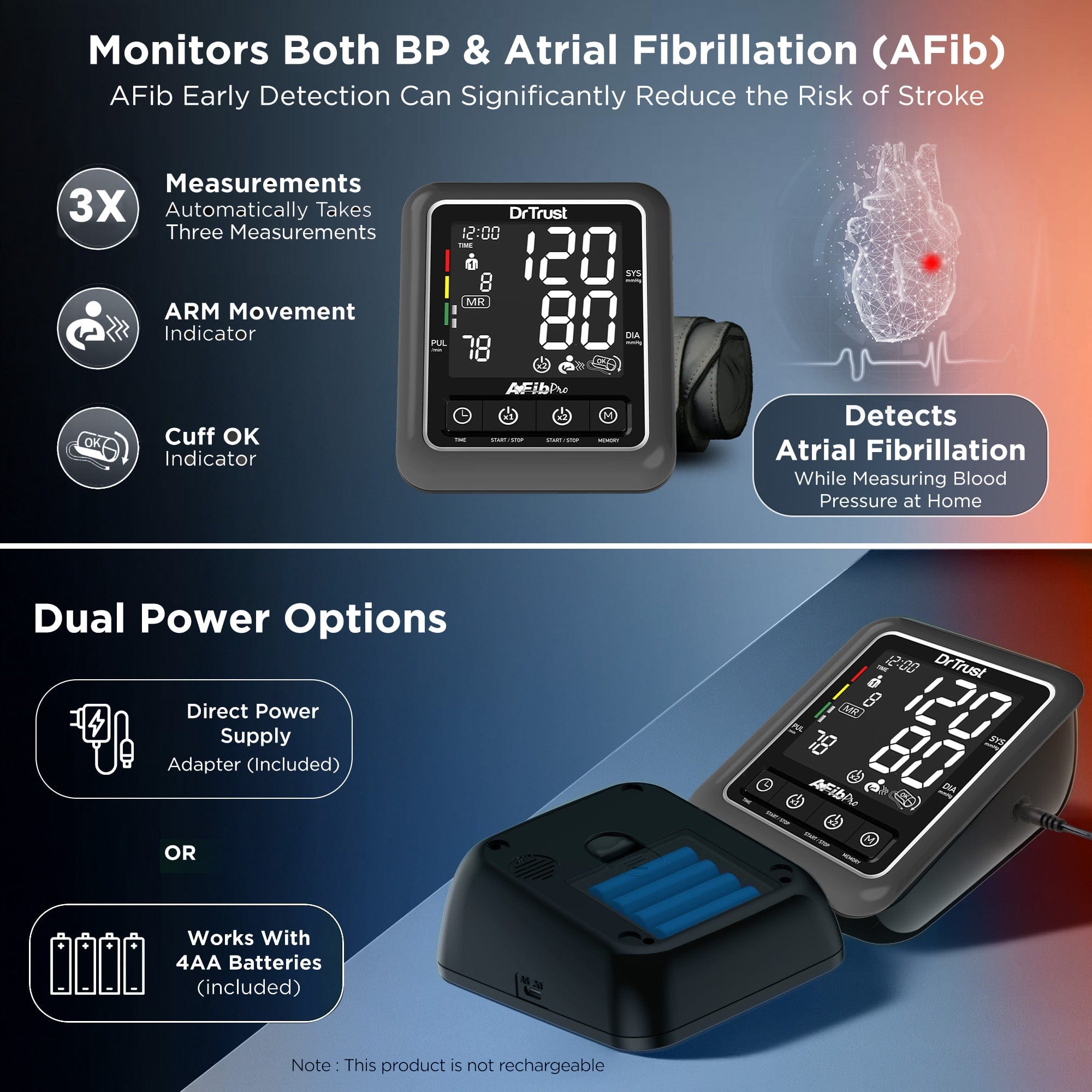 Dr Trust USA Blood Pressure Monitor Dr Trust USA Afib Talk Atrial Fibrillation BP Monitor Blood Pressure Machine 104
