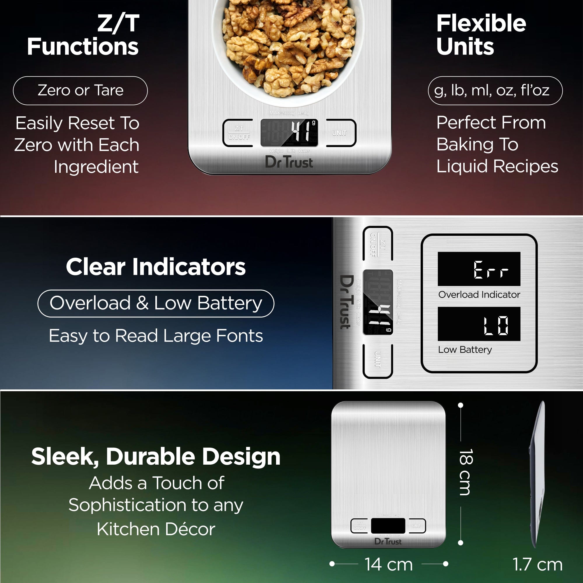 r kitchen scale Dr Trust USA Digital Stainless Steel Kitchen Weighing Scale & Food Weight Machine 529 for Kitchen Weighing, Home Baking, Cooking, Weight Management, Health & Fitness Batteries Included