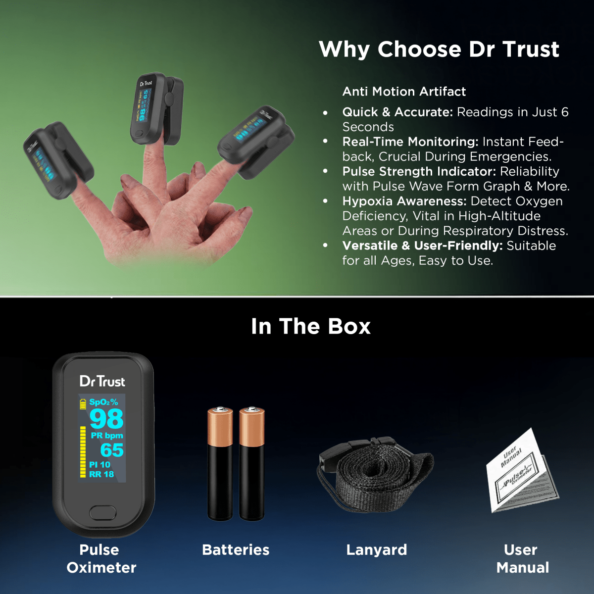Dr Trust USA Finger Tip Pulse Oximeter Professional 210