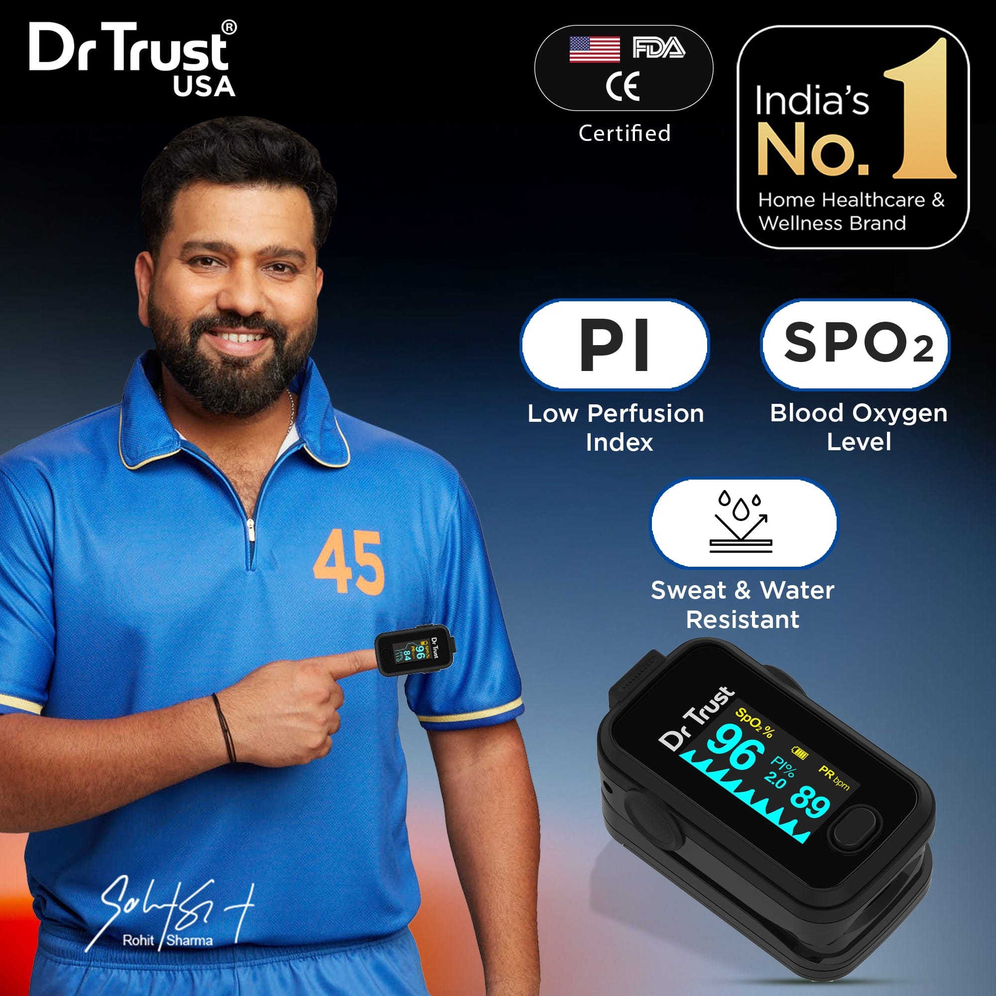Dr Trust USA Pulse oximeter Dr Trust USA Signature Fingertip Pulse Oximeter Spo2 check 201 (Black)