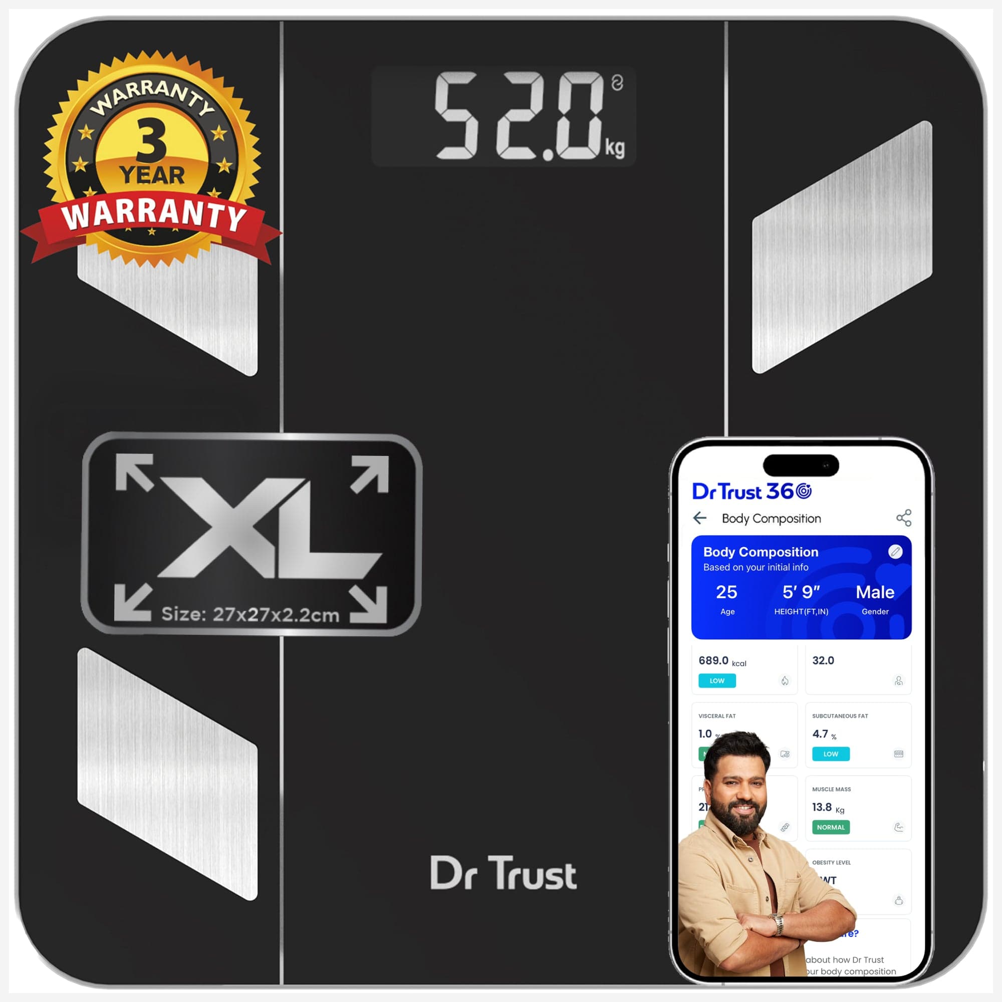 Dr Trust USA Weighing Scale Dr Trust USA Hercules Smart Body Fat Analyser & Composition Scale 525, BMI, Personal Weighing Machine Monitor Body Weight Loss, Age & Bone Mass and Syncs With Fitness App