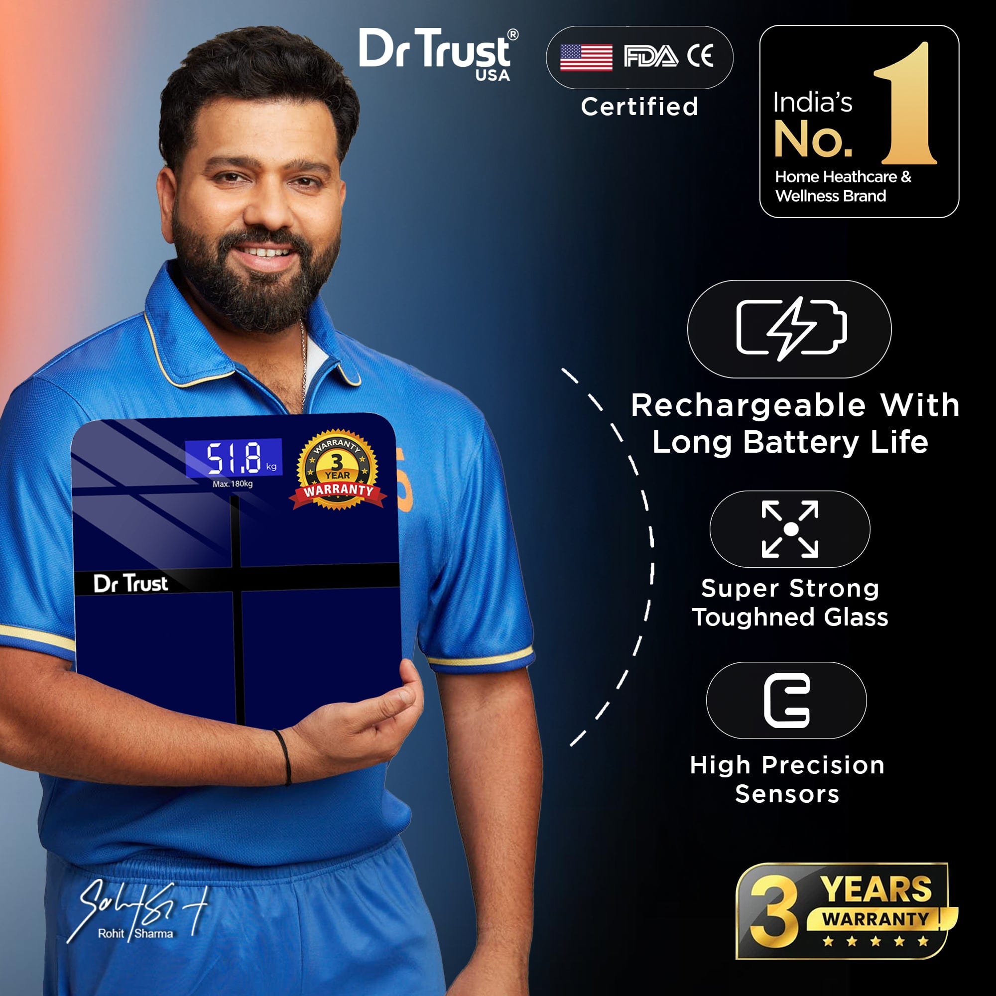 Dr Trust USA Weighing Scale not body fat Dr Trust USA Executive Rechargeable Digital Weighing Scale For Body Weight Monitoring, Personal Electronic Machine for Weight Measurements at Home - 502