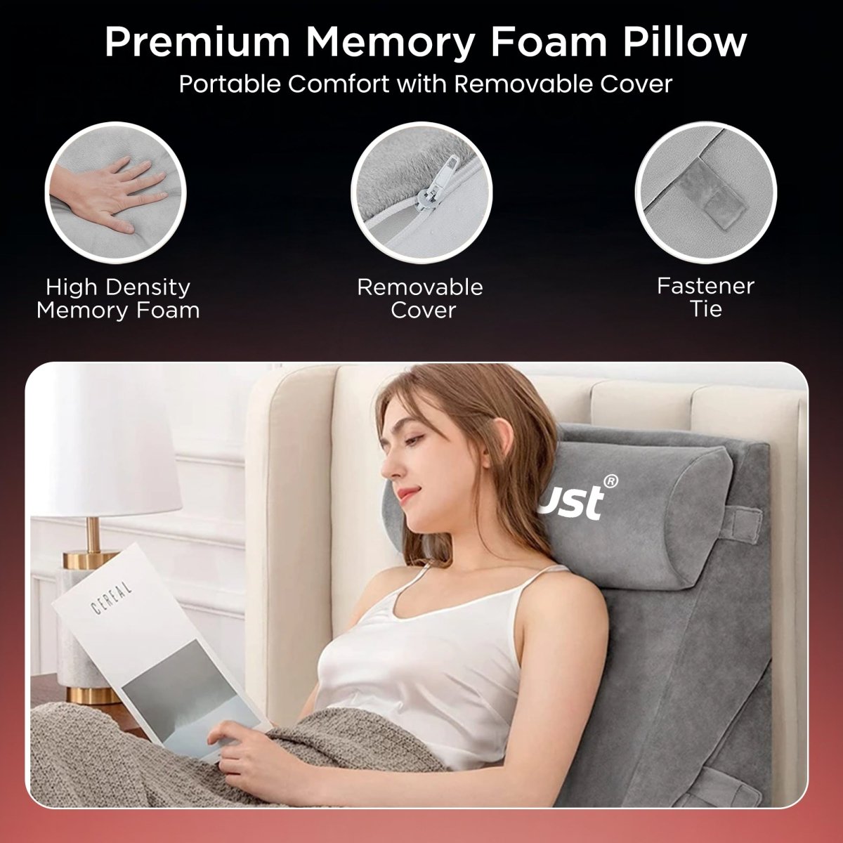 Dr Trust USA Memory Foam Bed Wedge Pillow (3Pcs Elevated Orthopedic Cushion) 354