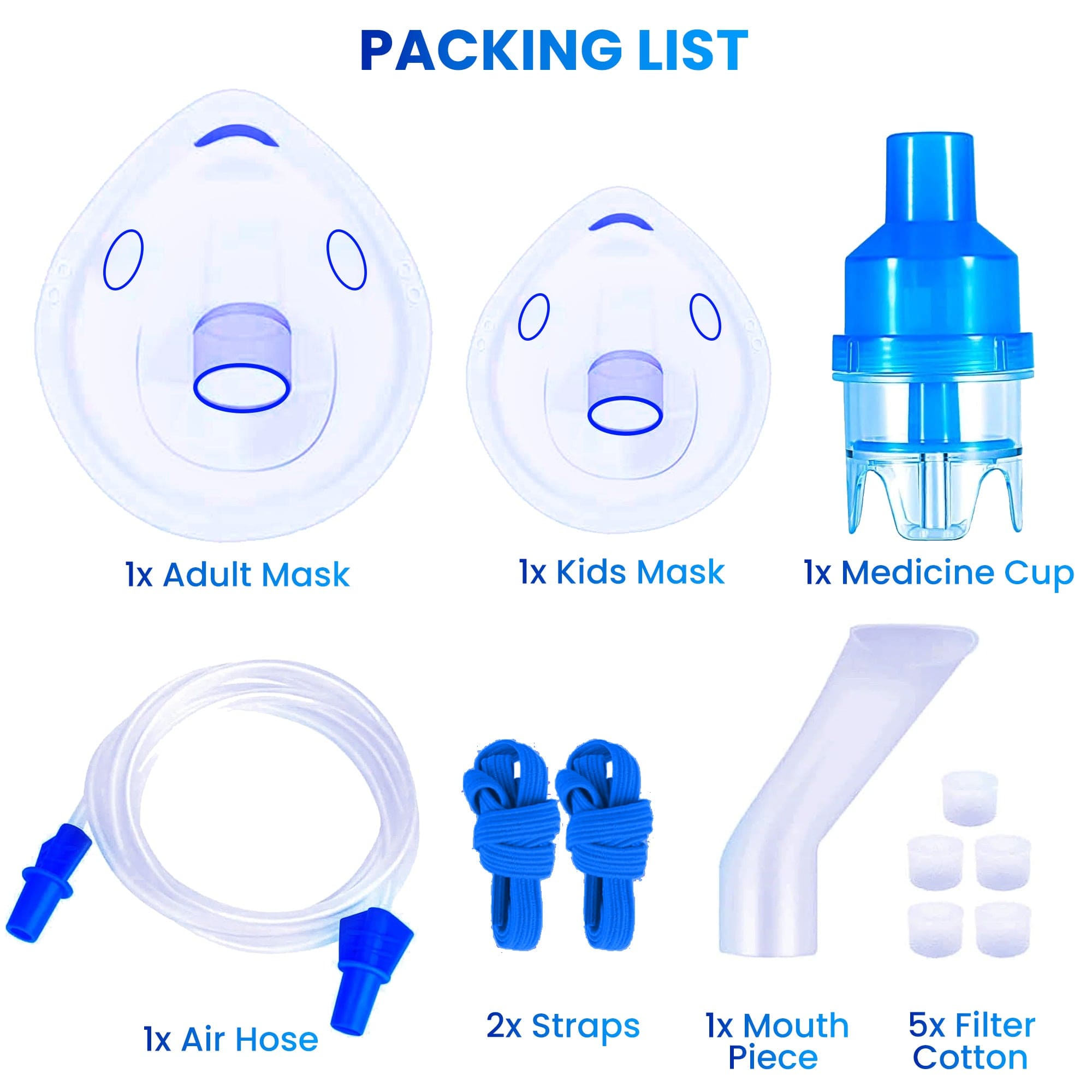 Dr Trust USA Nebulizer Dr Trust USA Nebulizer Accessories Kit – 413, Universal Essential Replacement Parts Suitable For Various Nebulizers Kids Mask & Adult Masks Included