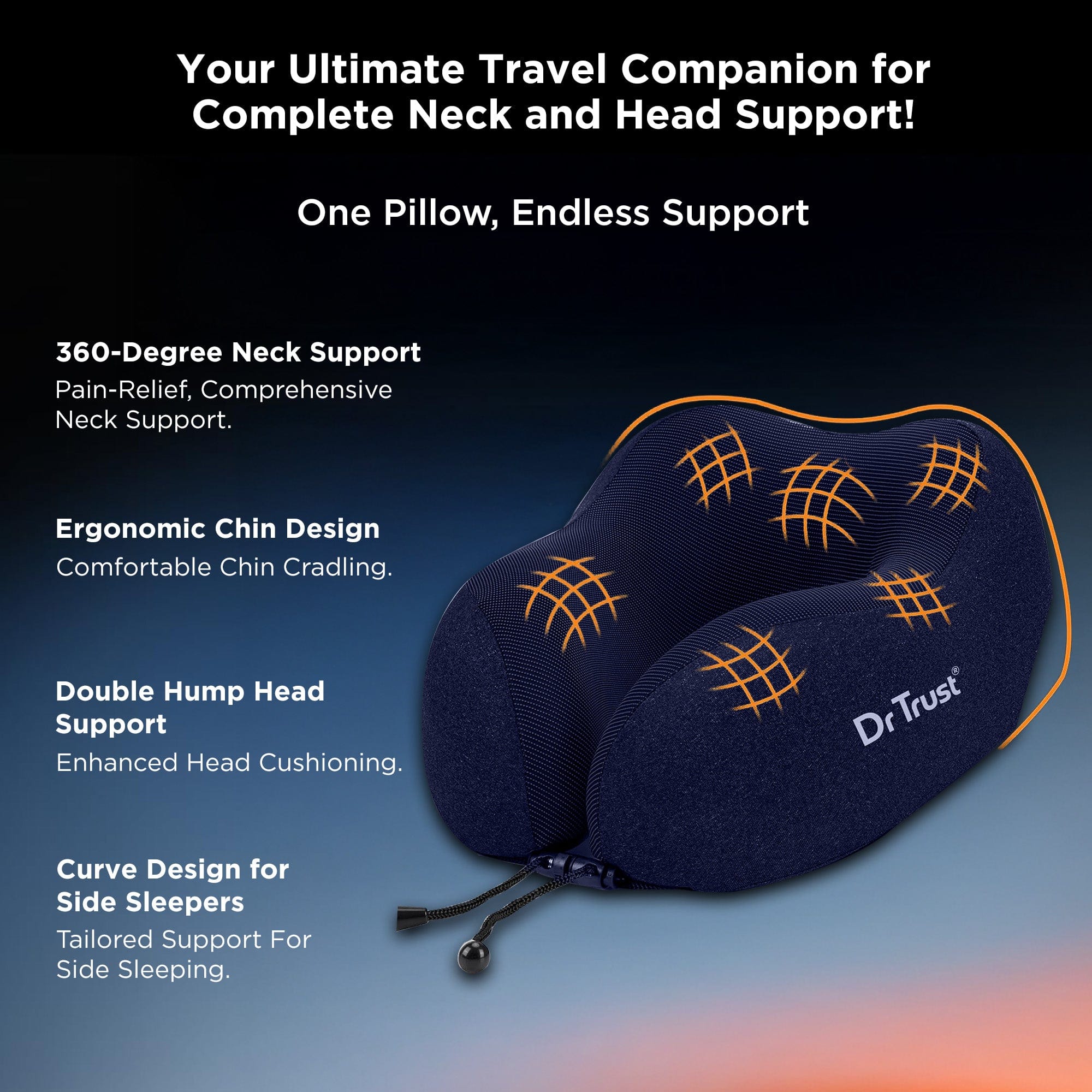 Dr Trust USA Ortho Products Dr Trust USA Neck Pillow for Travelling, Orthopedic Memory Foam Travel Airplane Head Rest Support Cushion For Adults Flights Accessories Aircraft Recommended For Neck Cervical Pain 358