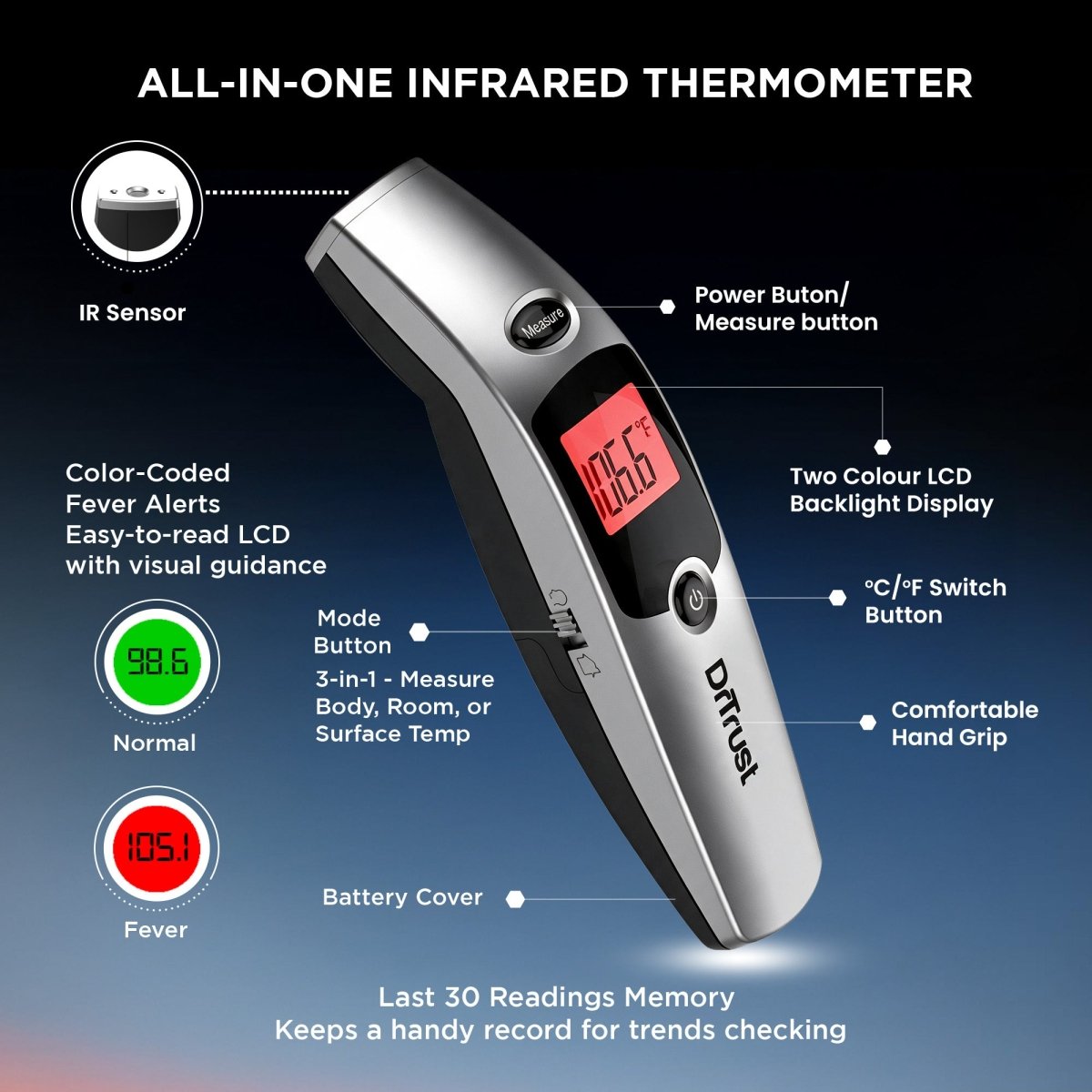Dr Trust USA Non Contact Infrared Forehead Thermometer 603 IR