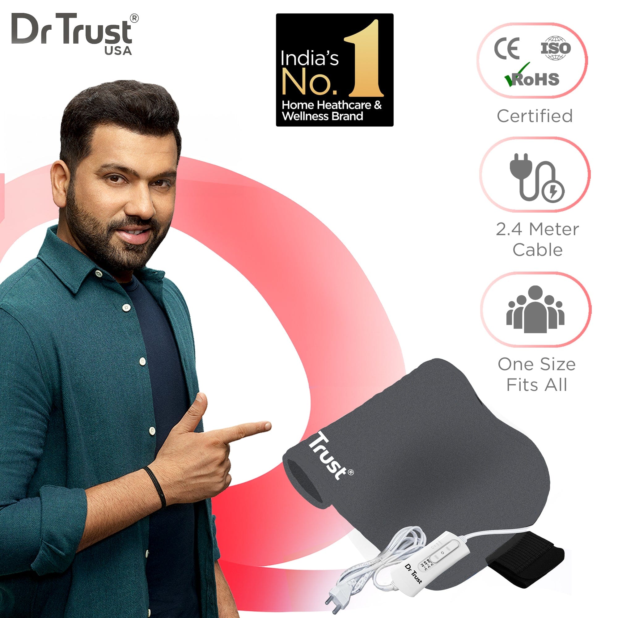 Dr Trust USA Hot Cold Dr Trust USA Orthopedic Electric Heating Pad for Muscle Pain Relief I Heat Belt Lower Back Heat Therapy I Abdominal Stomach Pain I Period Cramps I Waist Wrap With Temperature Settings I Lumbar, Shoulder & Knee Pain Management 350