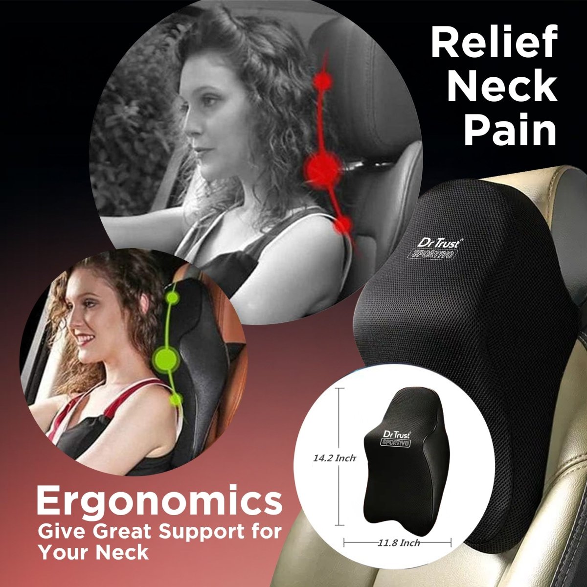 Dr Trust USA Orthopedic Neck Rest Headrest Car Pillow 357 (Large)