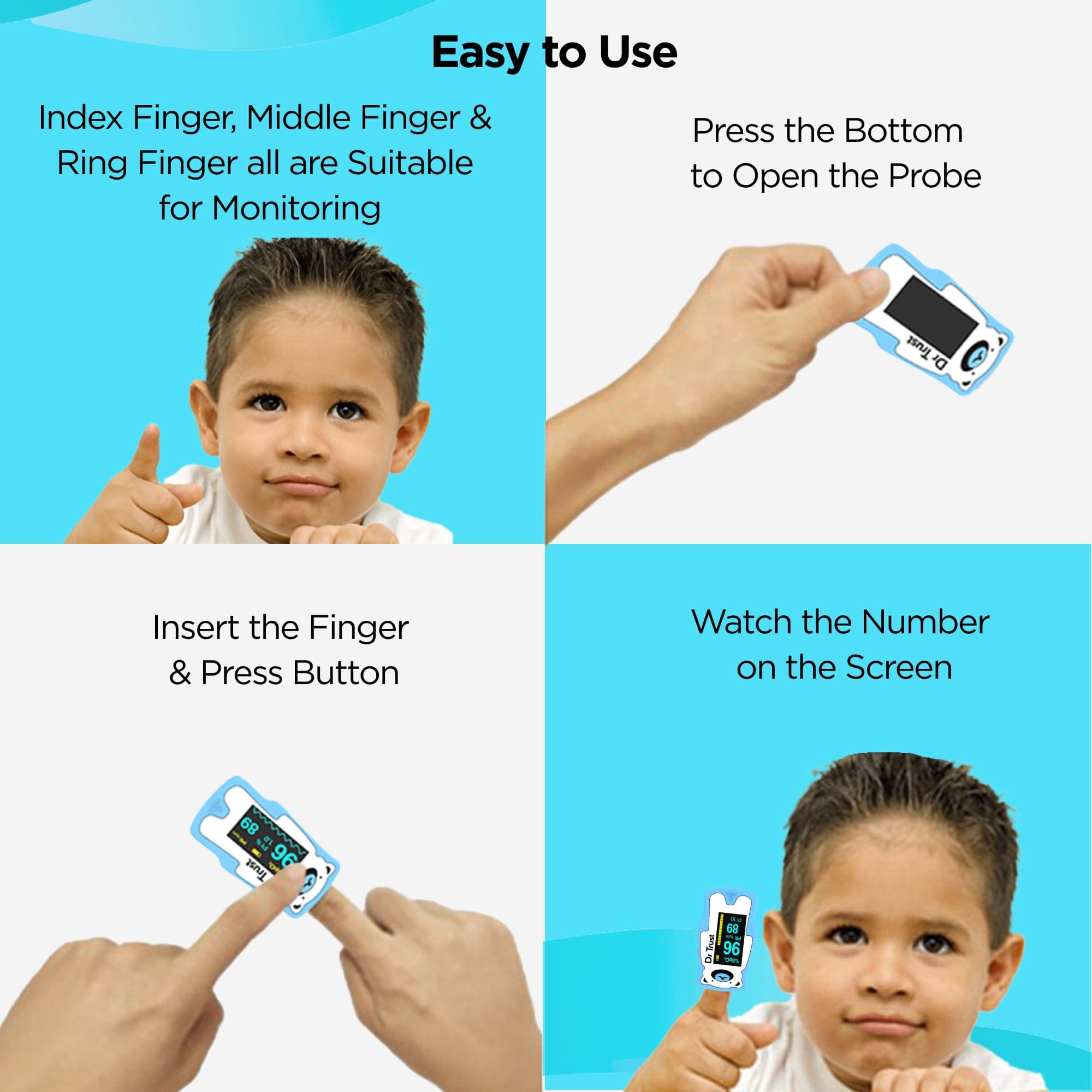 Dr Trust USA kids oxi Dr Trust USA Paediatric Finger Tip Pulse Oximeter for kids Sp02 check (Blue) 212