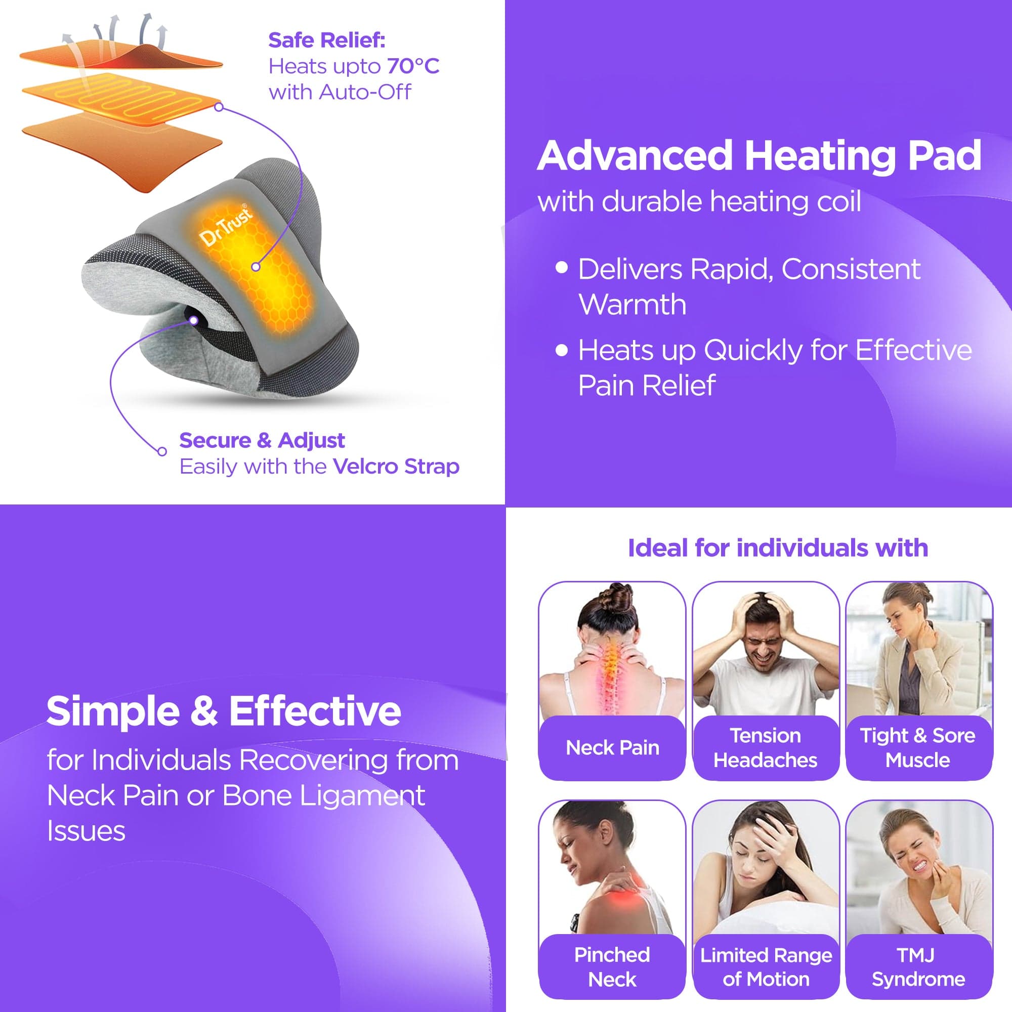 Dr Trust USA Ortho Products Dr Trust USA Cervical Traction Device and Stretcher for Neck Pain Relief, Shoulder Relaxer, c Spine Alignment and Pressure Relief Neck Support with Heat Pad - 352