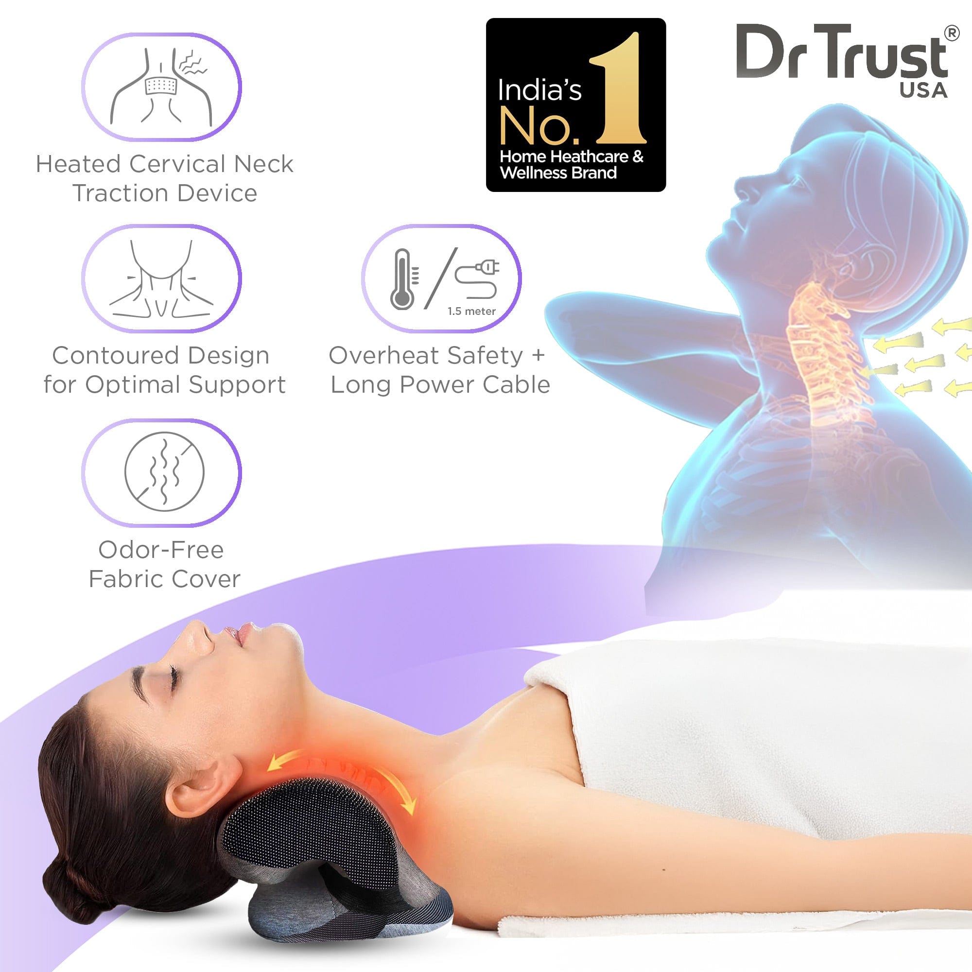 Dr Trust USA Ortho Products Dr Trust USA Cervical Traction Device and Stretcher for Neck Pain Relief, Shoulder Relaxer, c Spine Alignment and Pressure Relief Neck Support with Heat Pad - 352