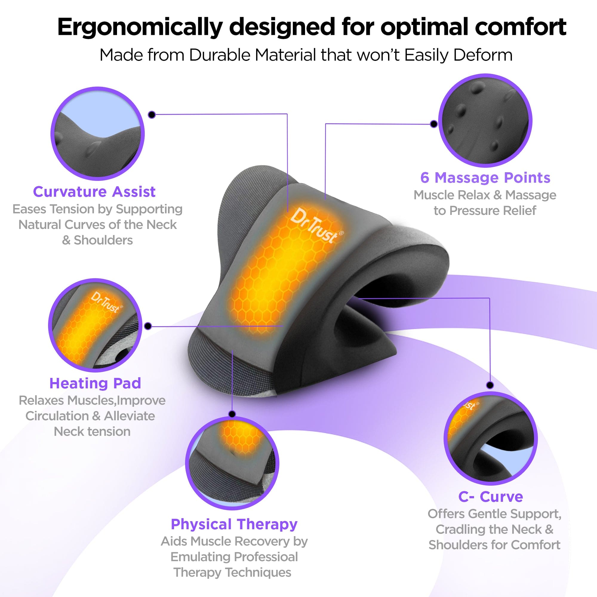 Dr Trust USA Ortho Products Dr Trust USA Cervical Traction Device and Stretcher for Neck Pain Relief, Shoulder Relaxer, c Spine Alignment and Pressure Relief Neck Support with Heat Pad - 352