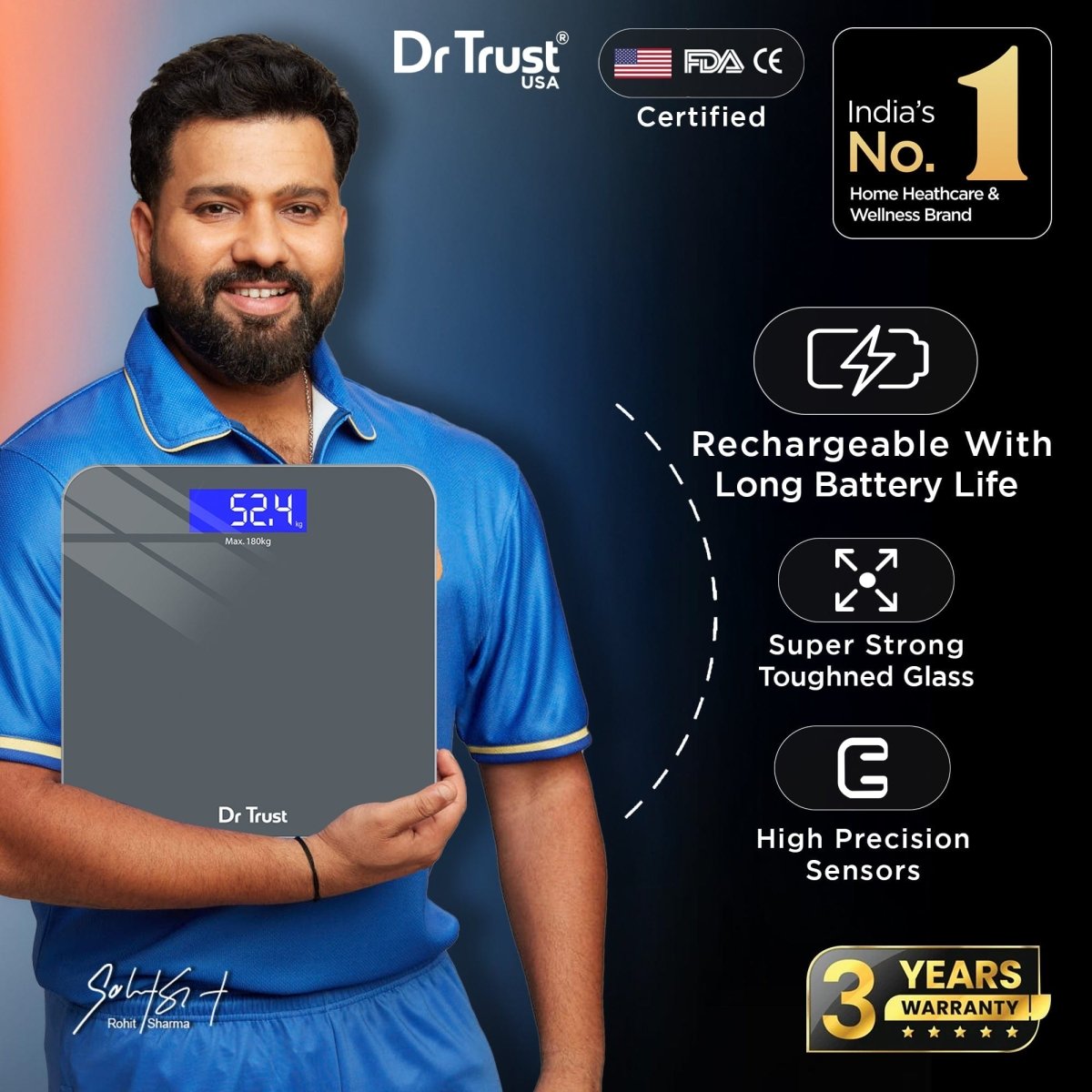 Dr Trust USA Platinum Rechargeable Personal Weighing Scale 501