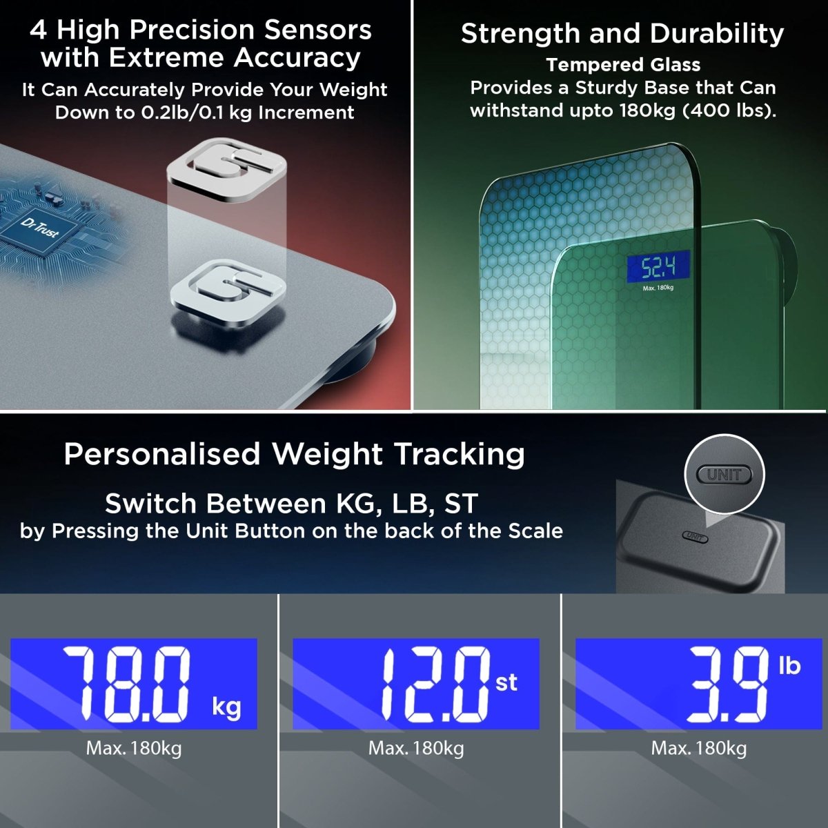 Dr Trust USA Platinum Rechargeable Personal Weighing Scale 501