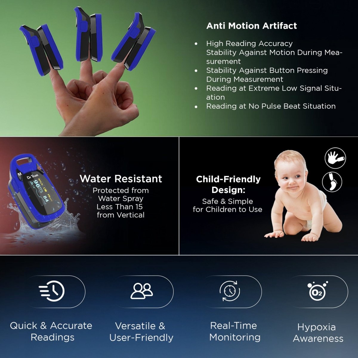 Dr Trust USA Professional Series Finger Tip Pulse Oximeter 202 (Blue)