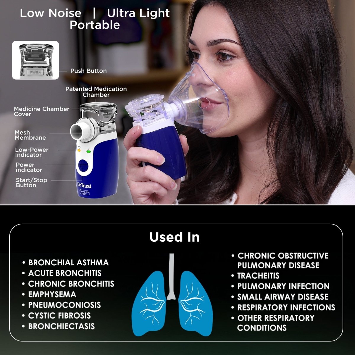 Dr Trust USA Rechargeable Portable Ultrasonic Mesh Nebulizer 415