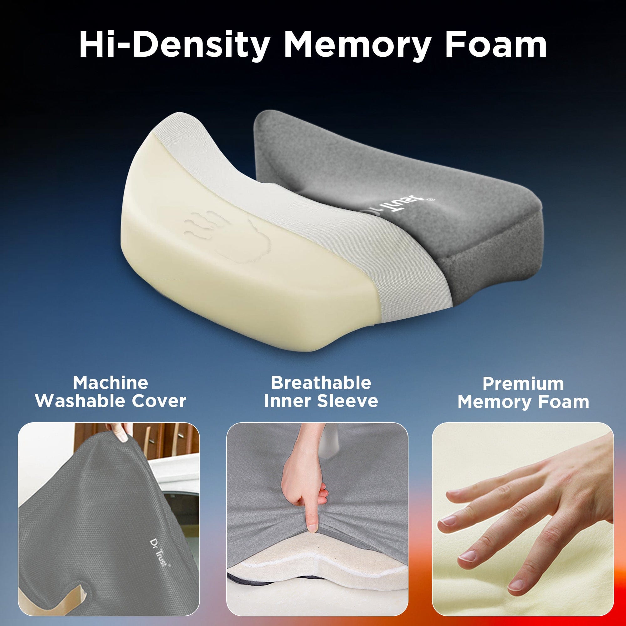 Dr Trust USA Coccyx Dr Trust USA Pro Seat Cushion – 370 For Car, Office, Home Chairs Sitting Comfort, Contoured Coccyx Pillow for Hip, Tailbone, Sciatica, Back Pain Relief and Support (Pack Of 1) Up to 100 Kg