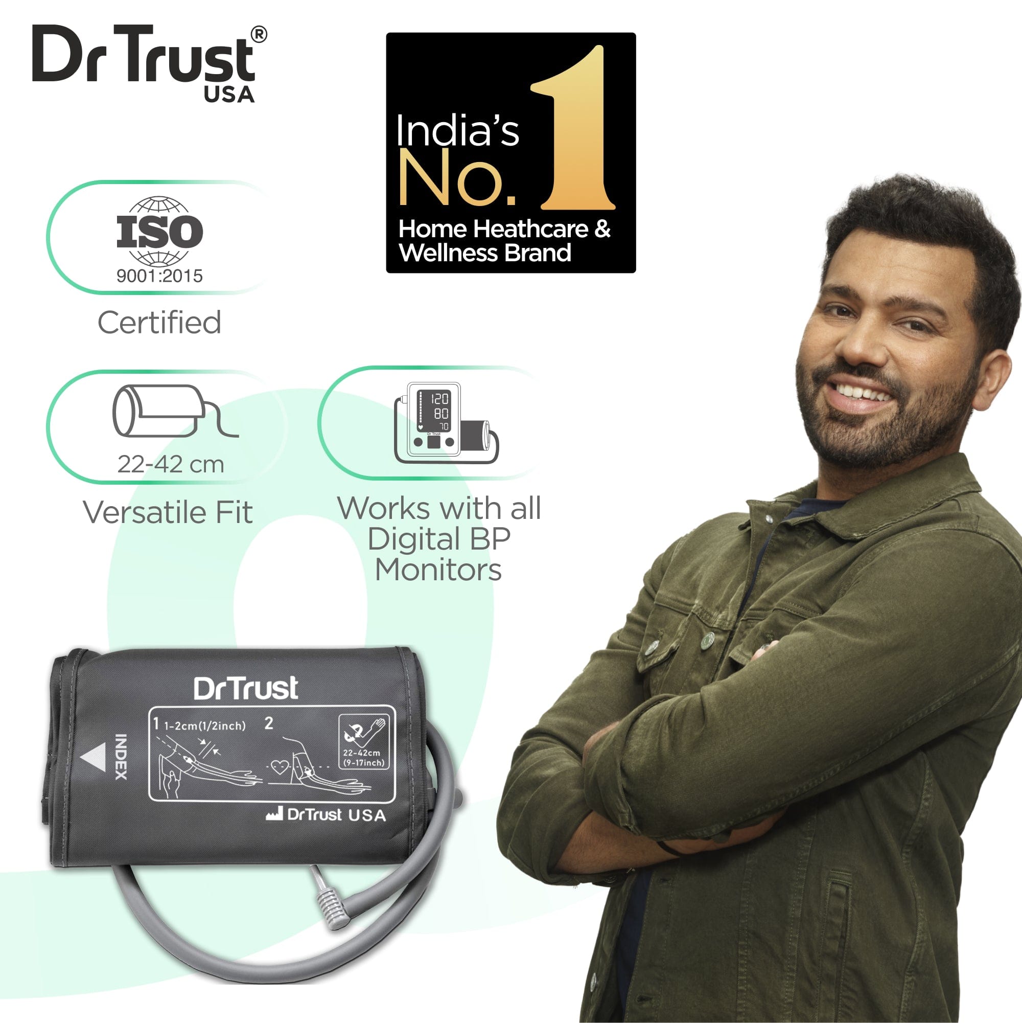 Dr Trust USA Blood Pressure Monitor Dr Trust USA Upper Arm BP Monitor Cuff Size of 22-42 cm For Blood Pressure Measurements, Durable, Soft & Comfortable BP Machine Cuff 129