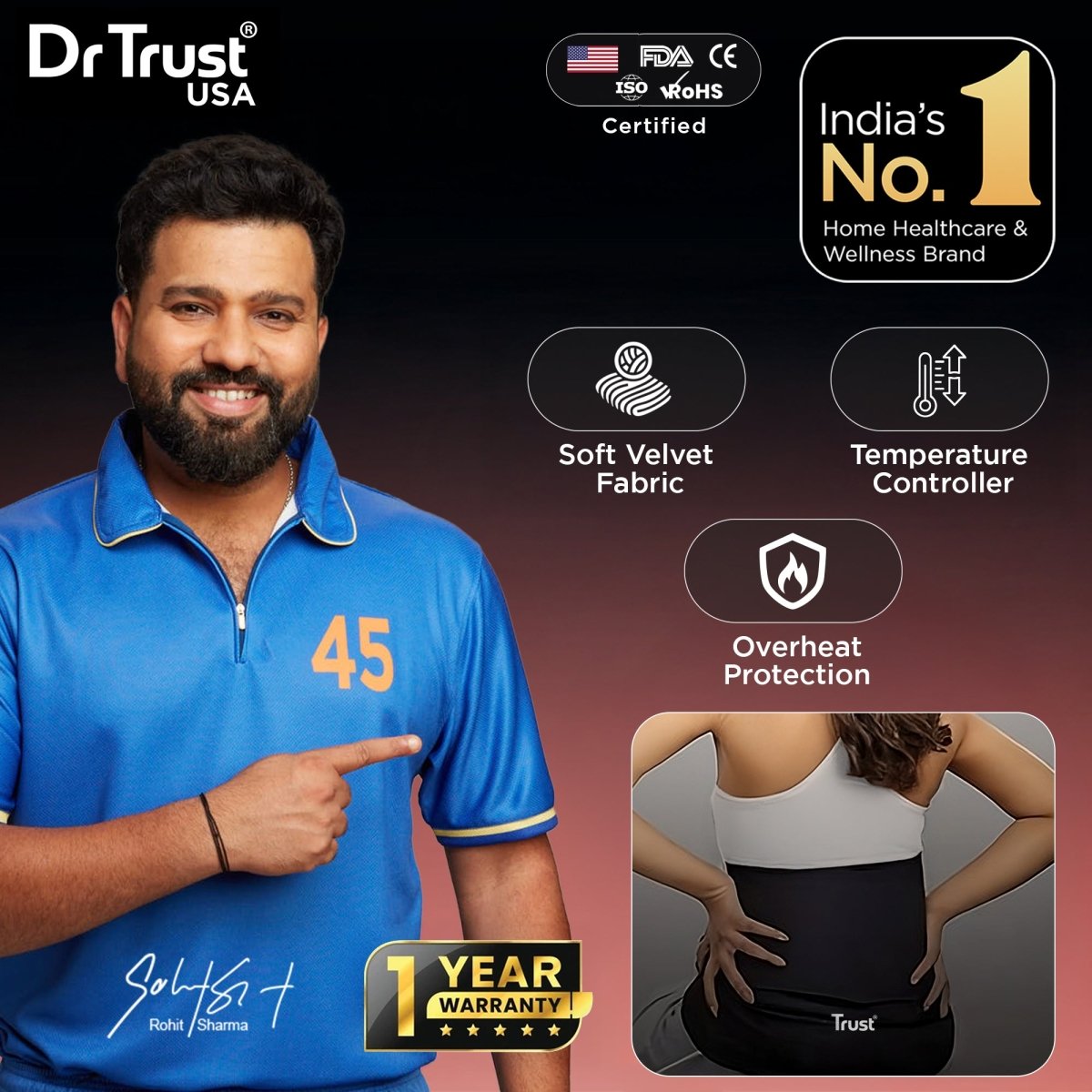 Dr Trust USA VelvetTherm Orthopedic Electric Heating Pad 388