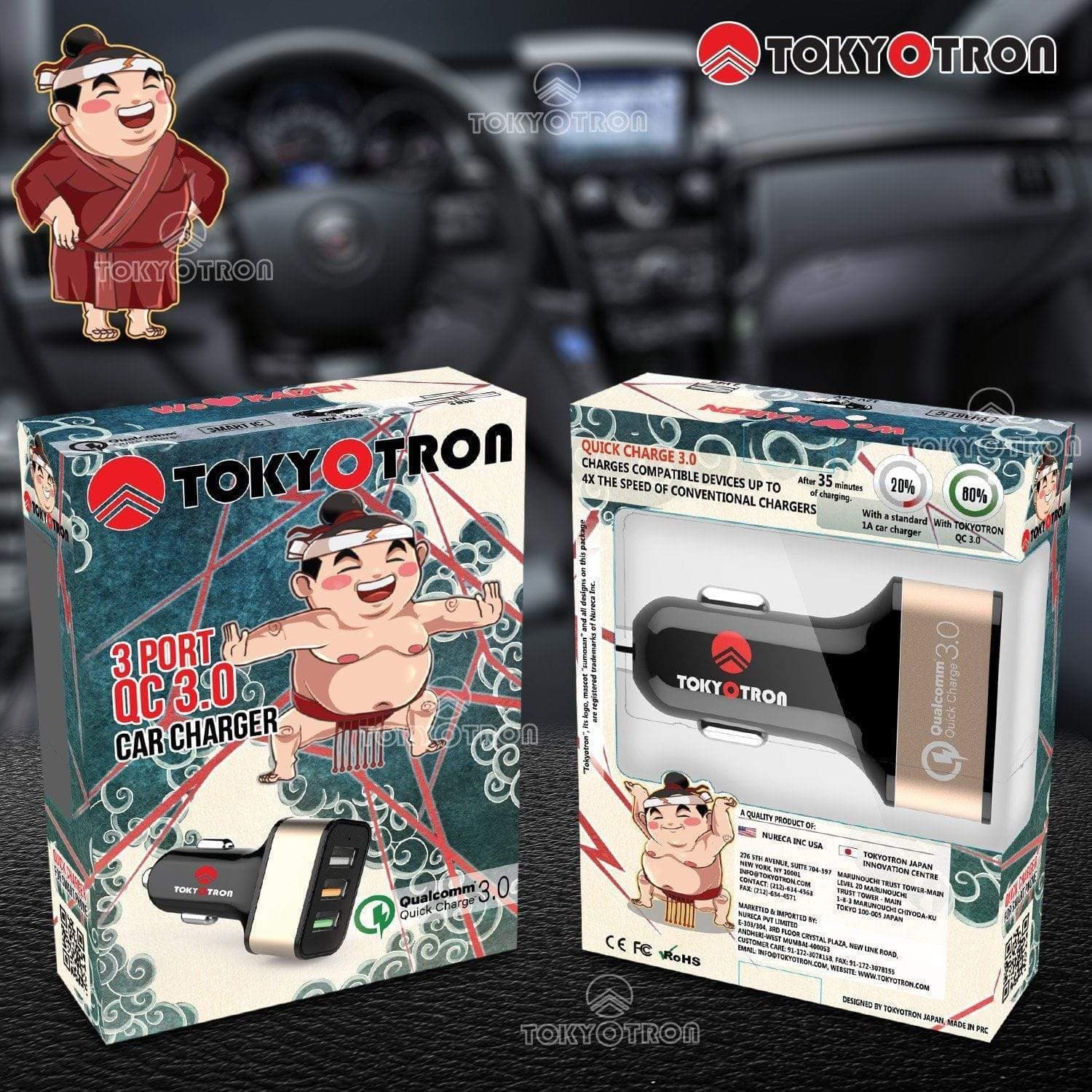 Tokyotron 3 USB Port Car Mobile Charger Qualcomm 3.0 | Dr Trust.