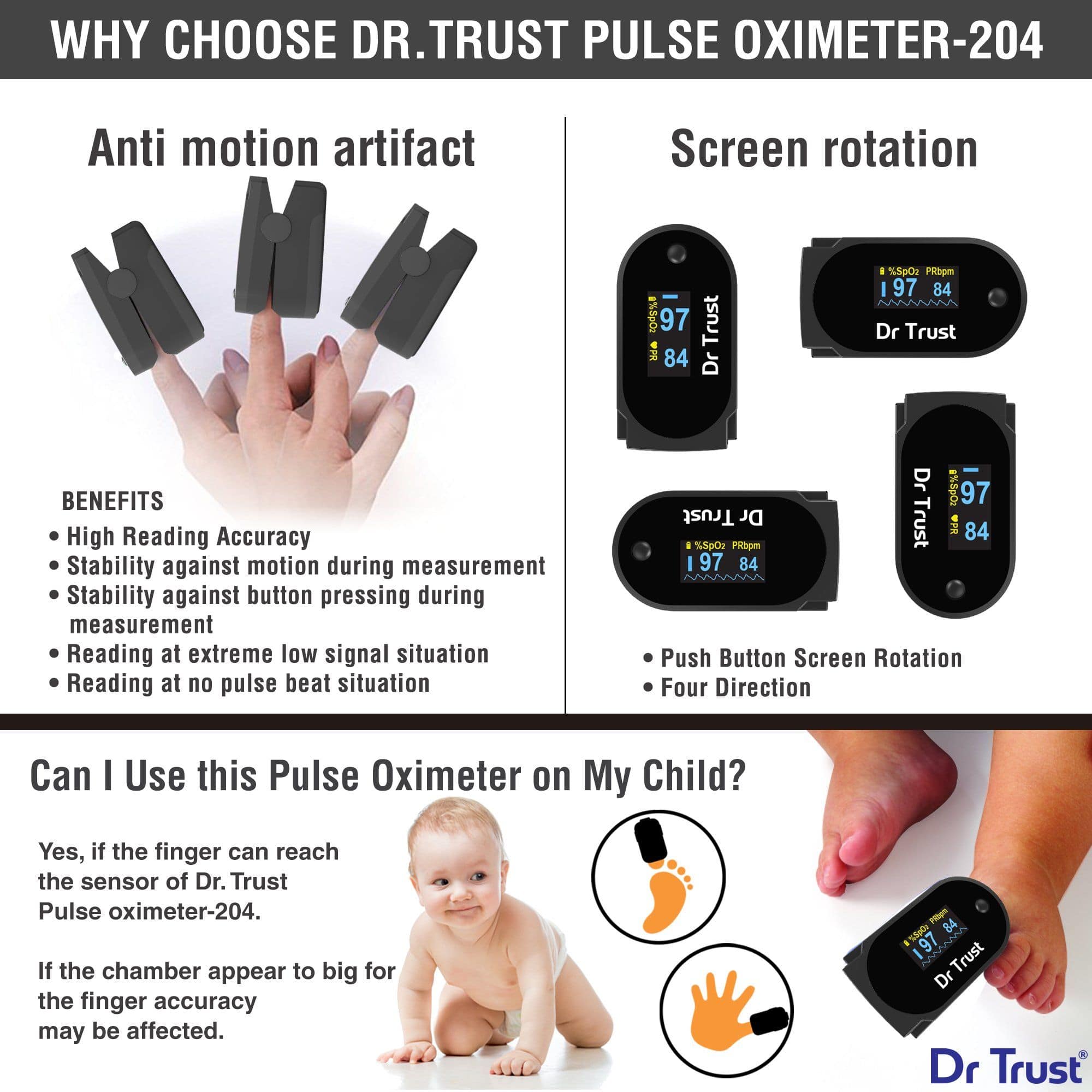 Dr Trust USA Pulse Oximeter Pulse Rate Monitor 204 | Dr Trust.