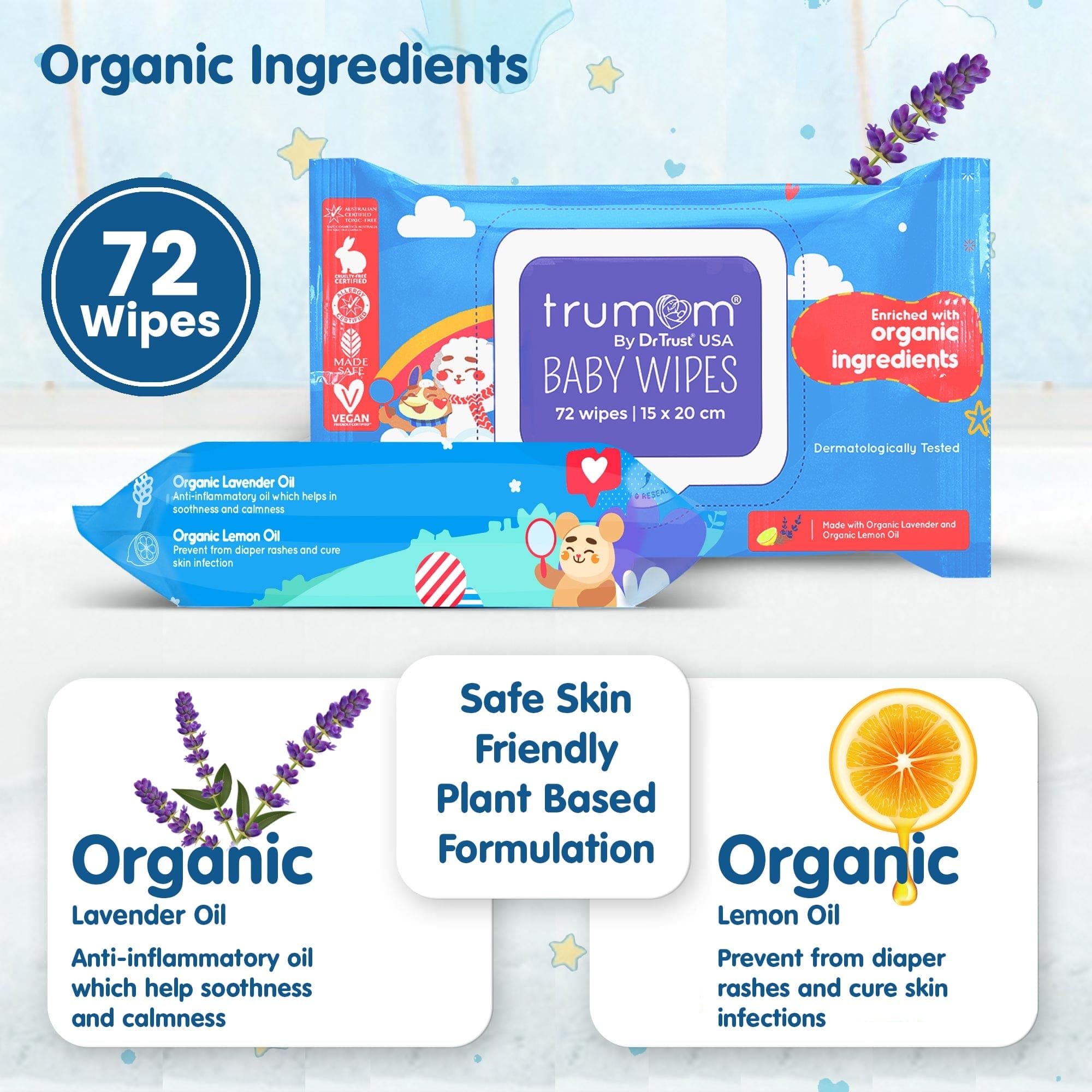 Dr Trust USA Trumom organic Pack of 3 Trumom USA ORGANIC Baby Wipes (Pack of 3) - Australian Made Safe Certified, Toxins & Harmful Chemical Free 2015