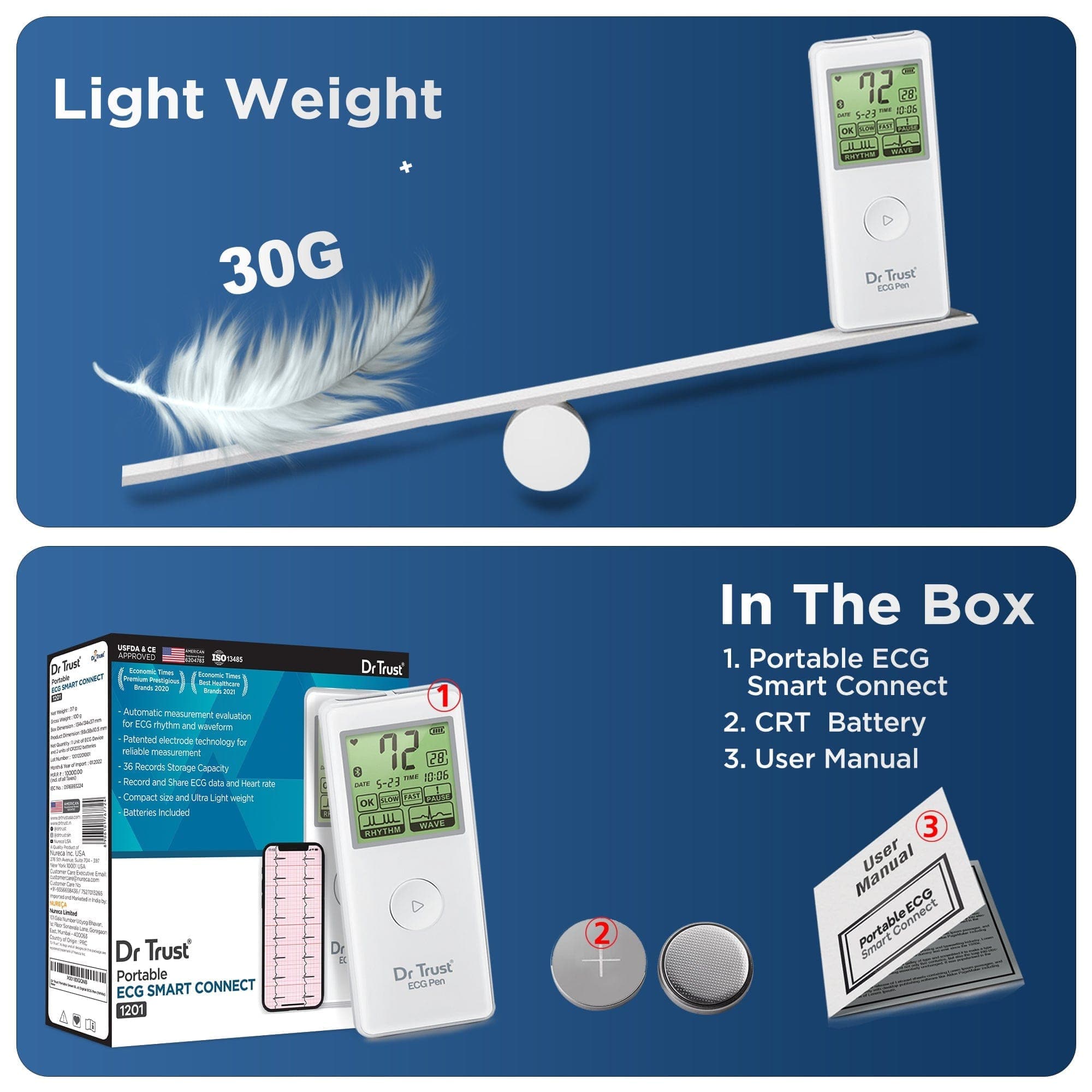 Dr Trust USA ecg Dr Trust USA Portable Bluetooth ECG EKG Electrocardiogram Test Machine 1201