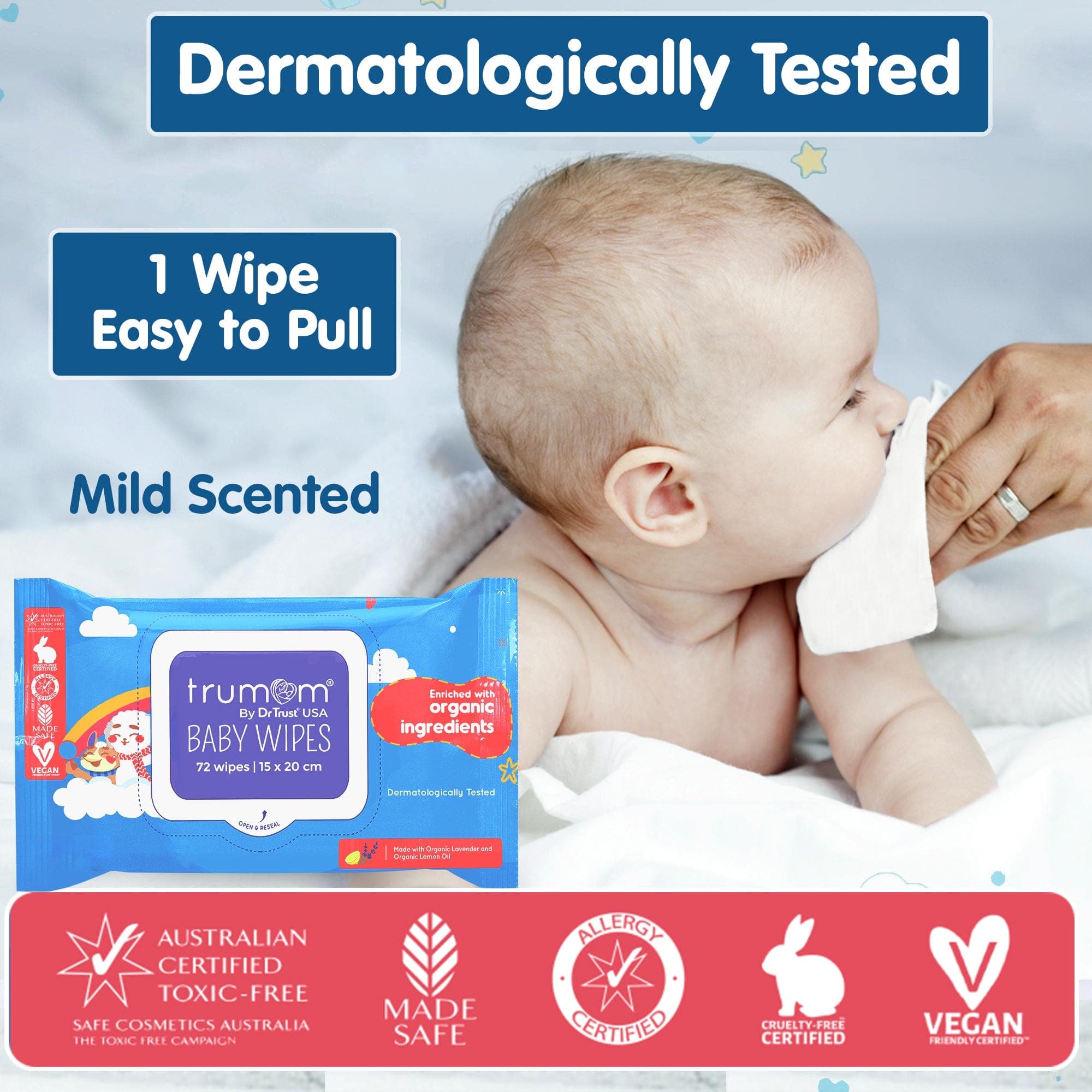 Dr Trust USA Trumom organic Pack of 3 Trumom USA ORGANIC Baby Wipes (Pack of 3) - Australian Made Safe Certified, Toxins & Harmful Chemical Free 2015